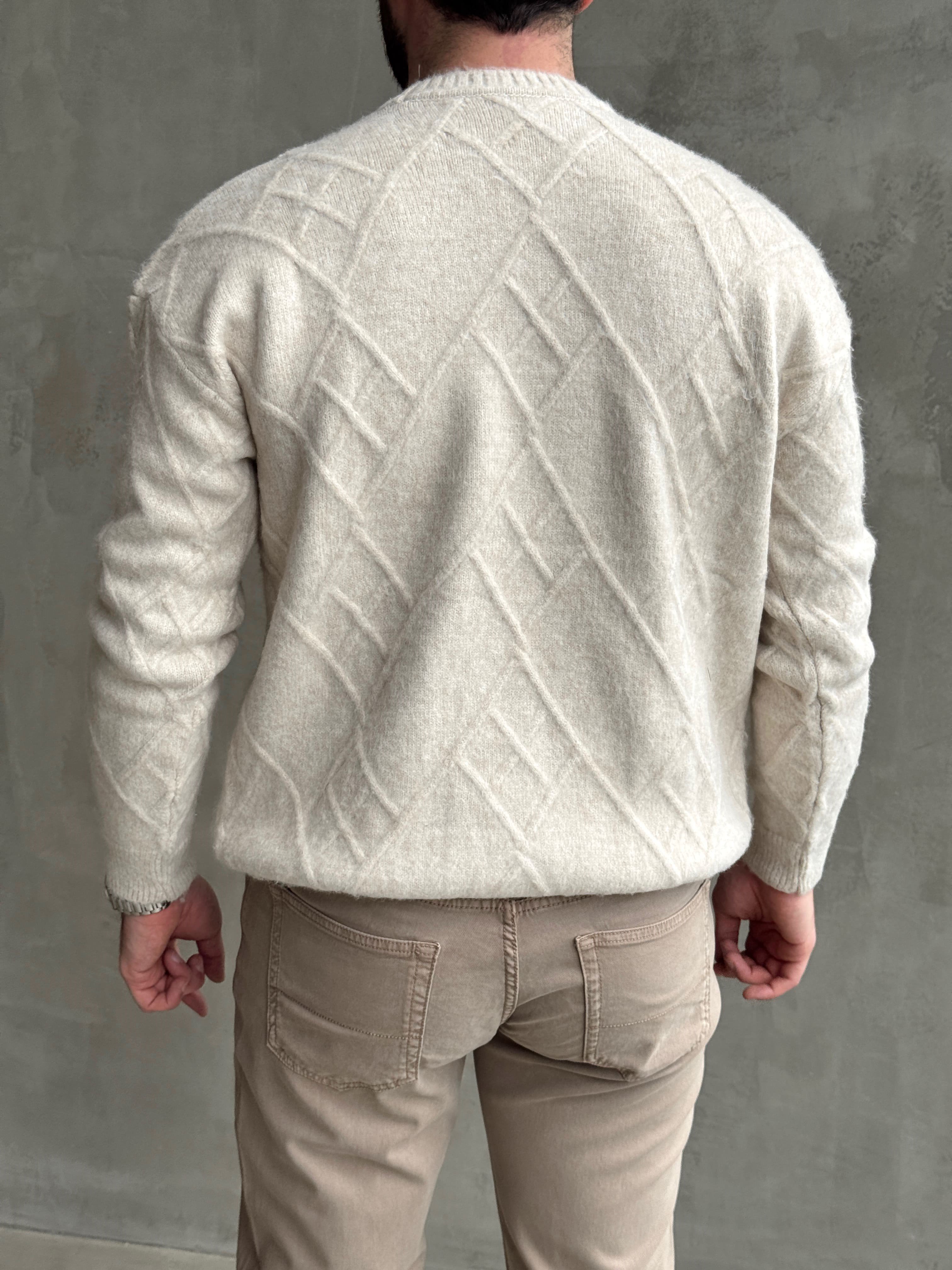 Erkek Trend Model Regular Kalıp Bisiklet Yaka Desenli Triko Kazak-Taş(E1866)Ketench