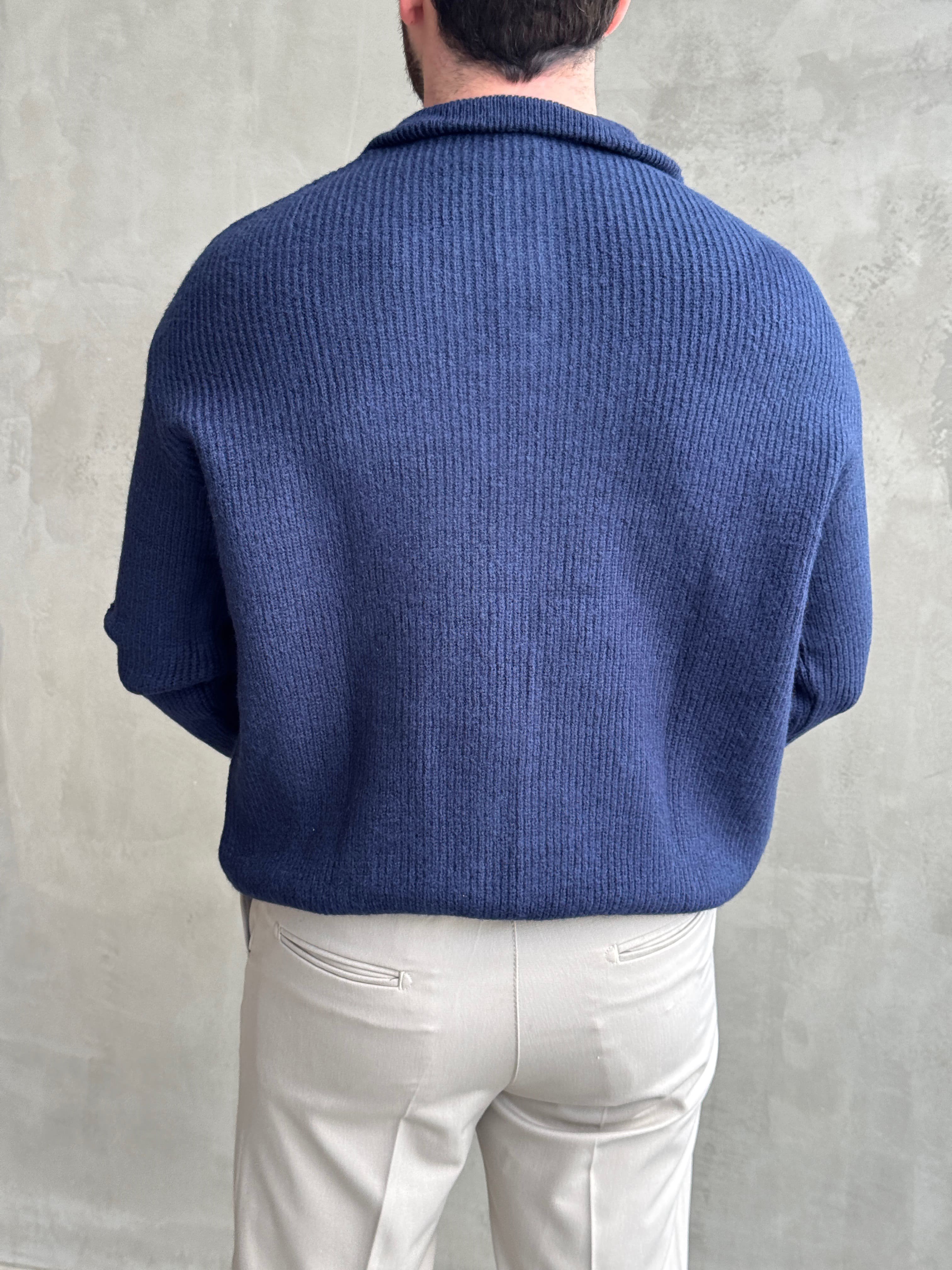 Erkek Trend Model Regular Kalıp Dik Yaka Yarım Fermuarlı Brazilian Örme Triko Kazak-Lacivert(E1865)Ketench
