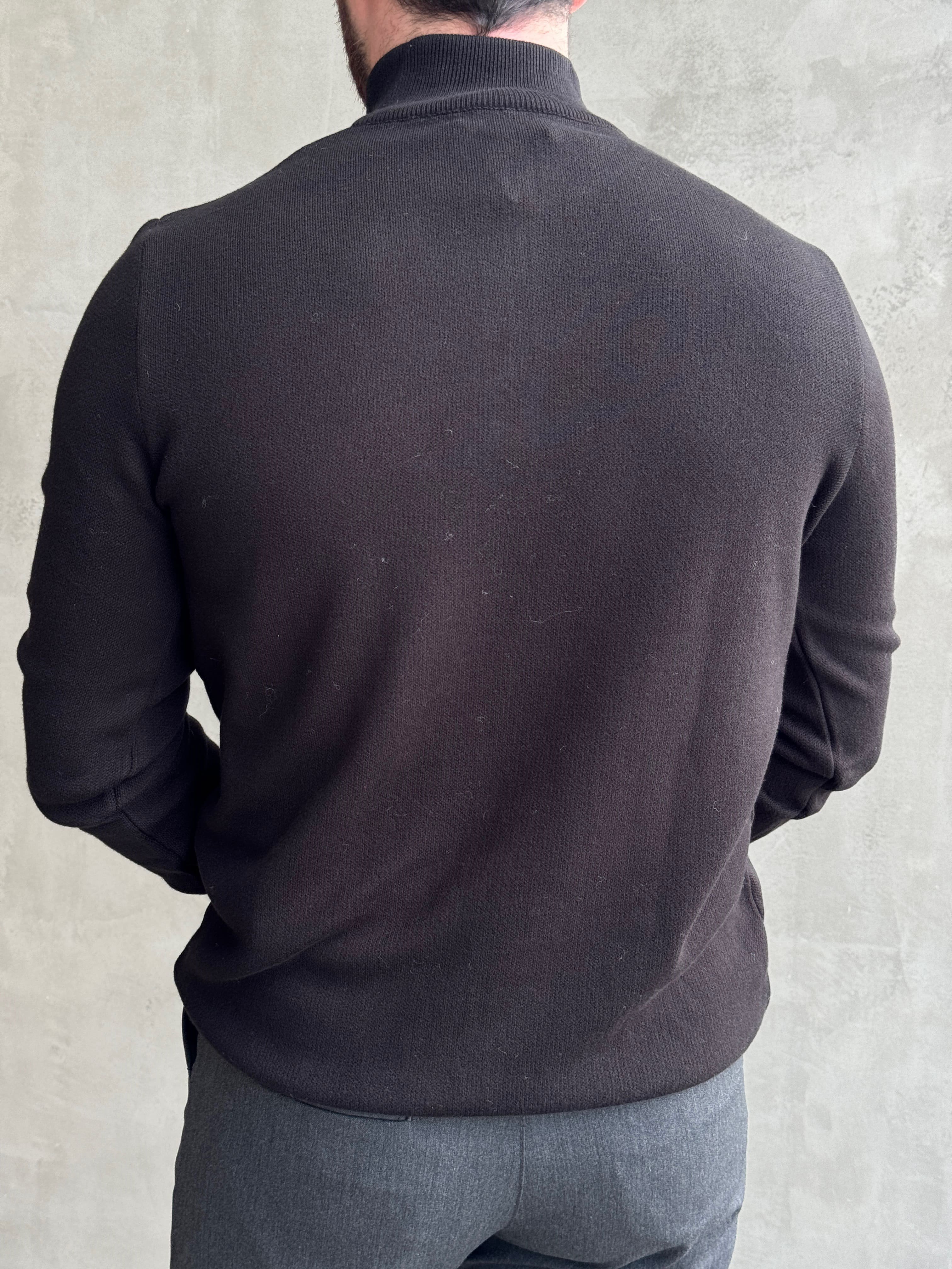 Erkek Trend Model Regular Kalıp Dik Yaka Yarım Fermuarlı Triko Kazak-Siyah(E1864)Ketench