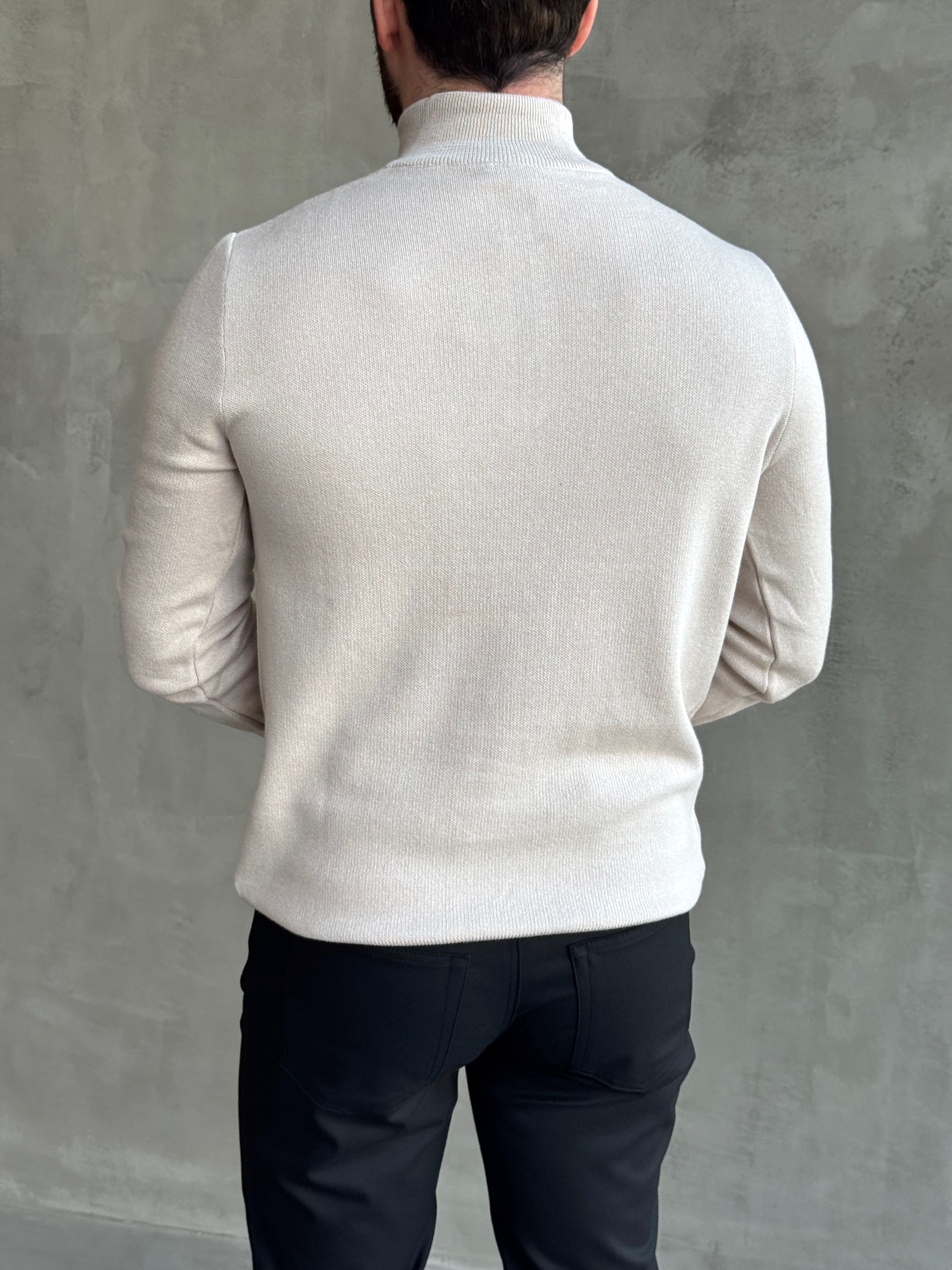 Erkek Trend Model Regular Kalıp Dik Yaka Yarım Fermuarlı Triko Kazak-Taş(E1864)Ketench