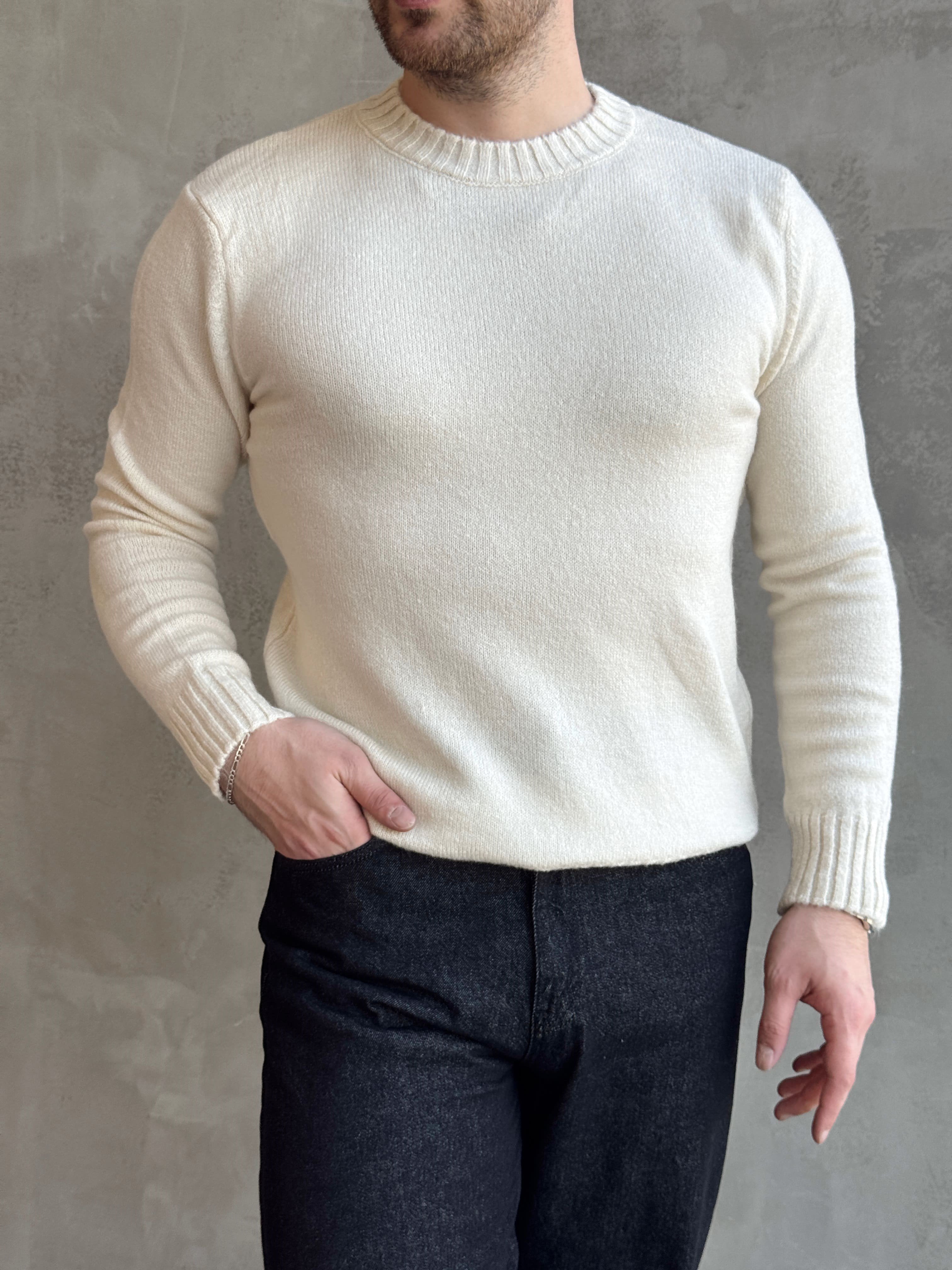 Erkek Trend Model Regular Kalıp Ribana Detaylı Bisiklet Yaka %50 Yün Triko Kazak-Bej(E1871)Ketench
