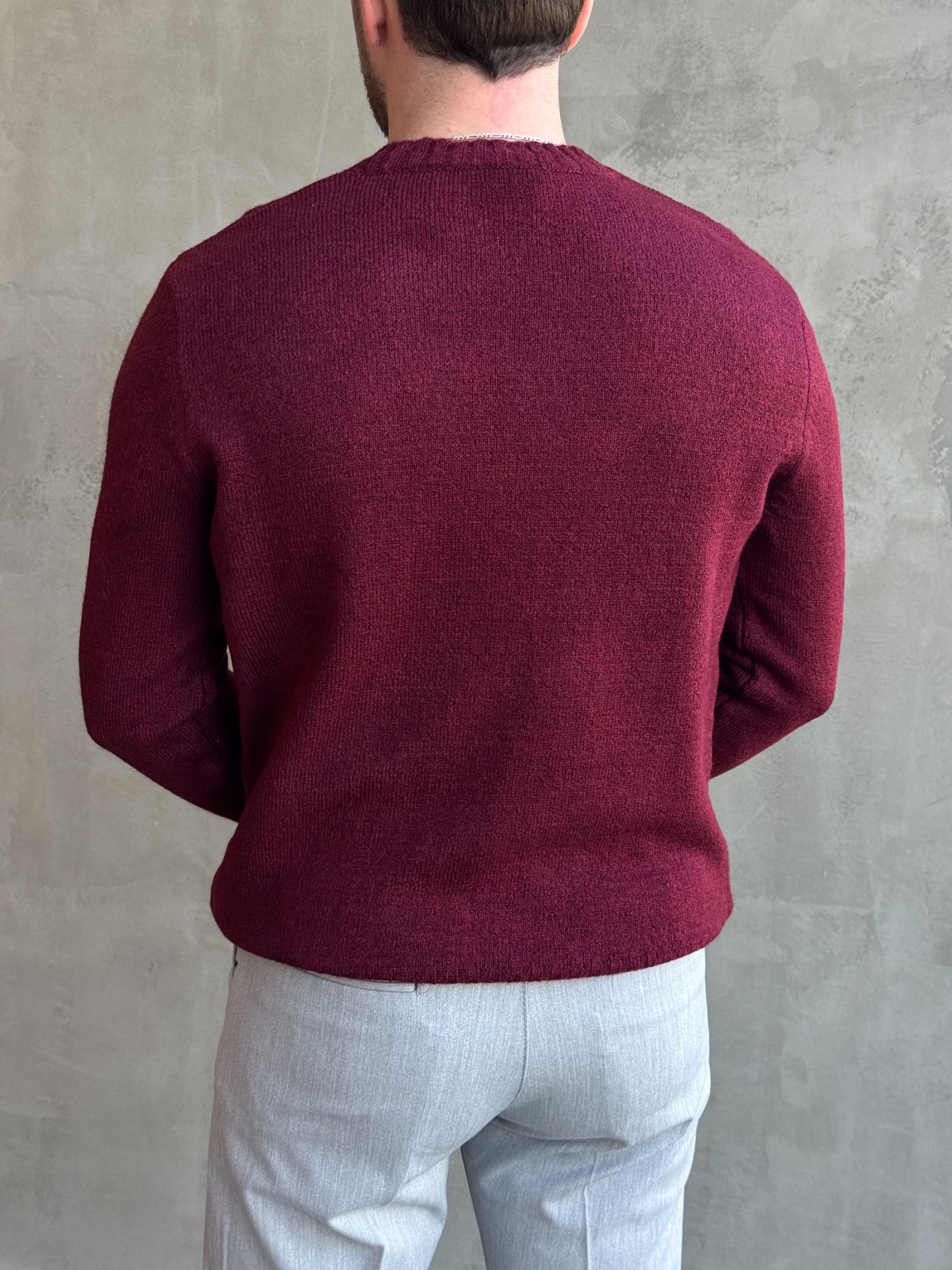 Erkek Trend Model Regular Kalıp Ribana Detaylı Bisiklet Yaka %50 Yün Triko Kazak-Bordo(E1871)Ketench