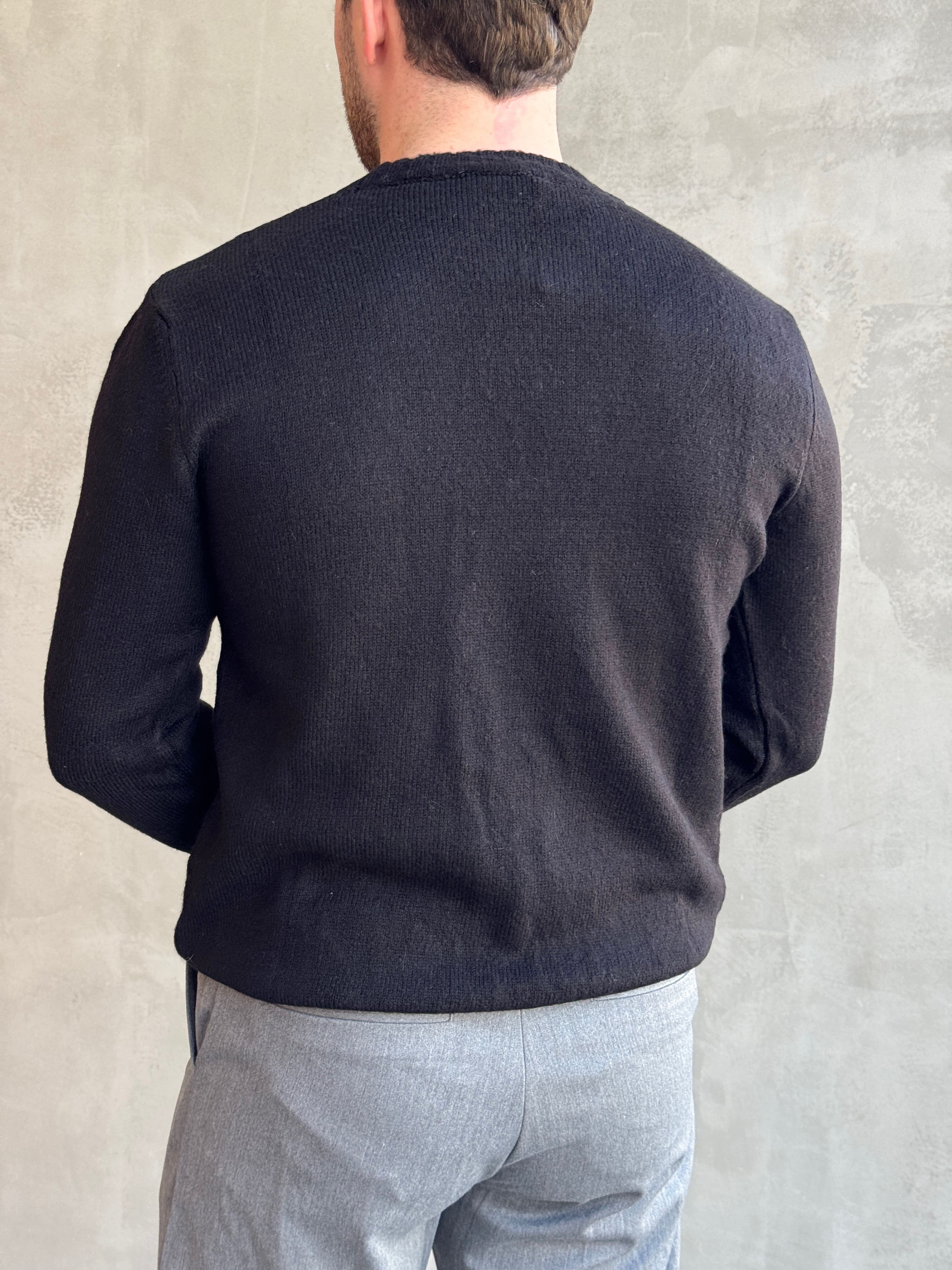 Erkek Trend Model Regular Kalıp Ribana Detaylı Bisiklet Yaka %50 Yün Triko Kazak-Siyah(E1871)Ketench