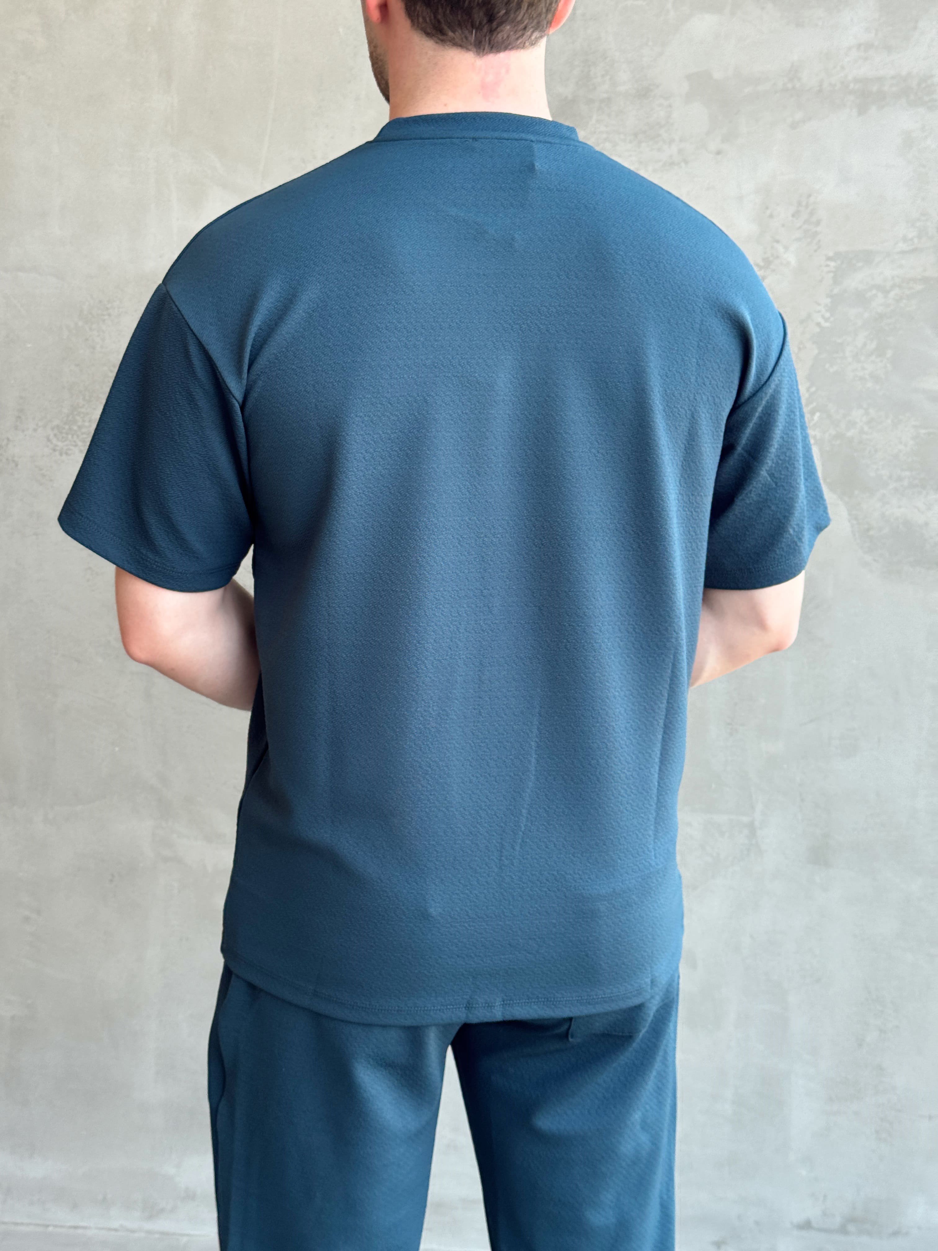Erkek Trend Oversize Kalıp Cep Detaylı T-Shirt-Petrol(E1760)Ketench