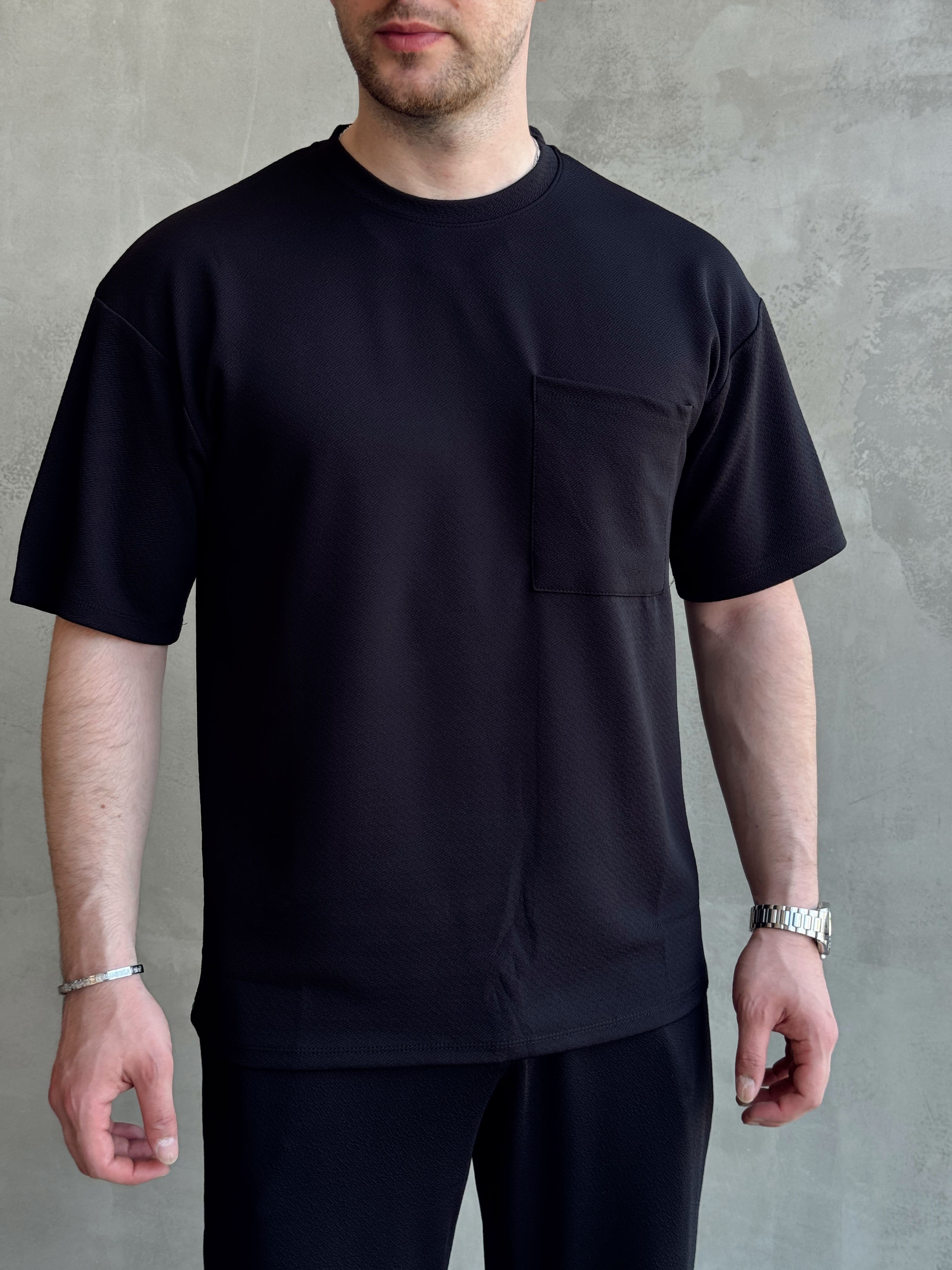 Erkek Trend Oversize Kalıp Cep Detaylı T-Shirt-Siyah(E1760)Ketench