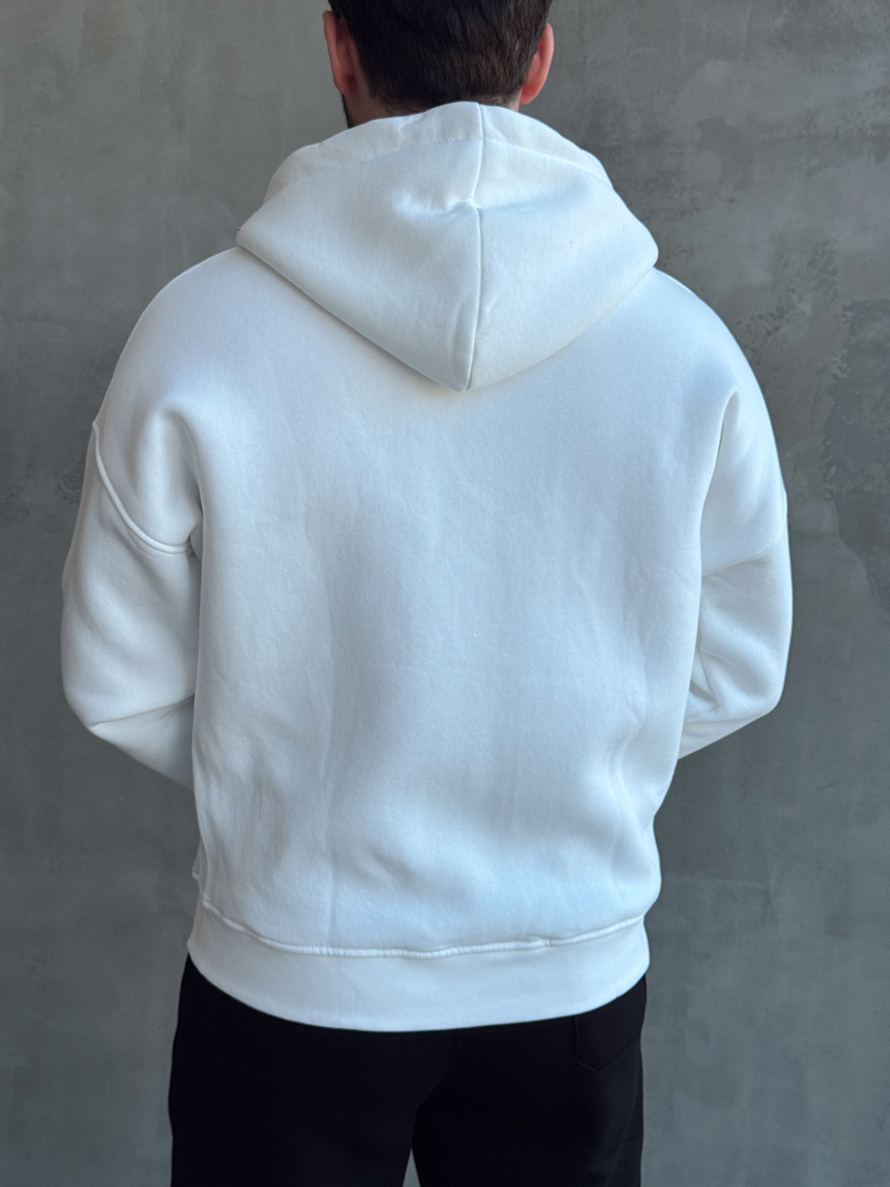 Erkek Yani Sezon Oversize Kalıp Kapüşonlu 3 İplik Zip Sweat-Beyaz(E1805)Ketench