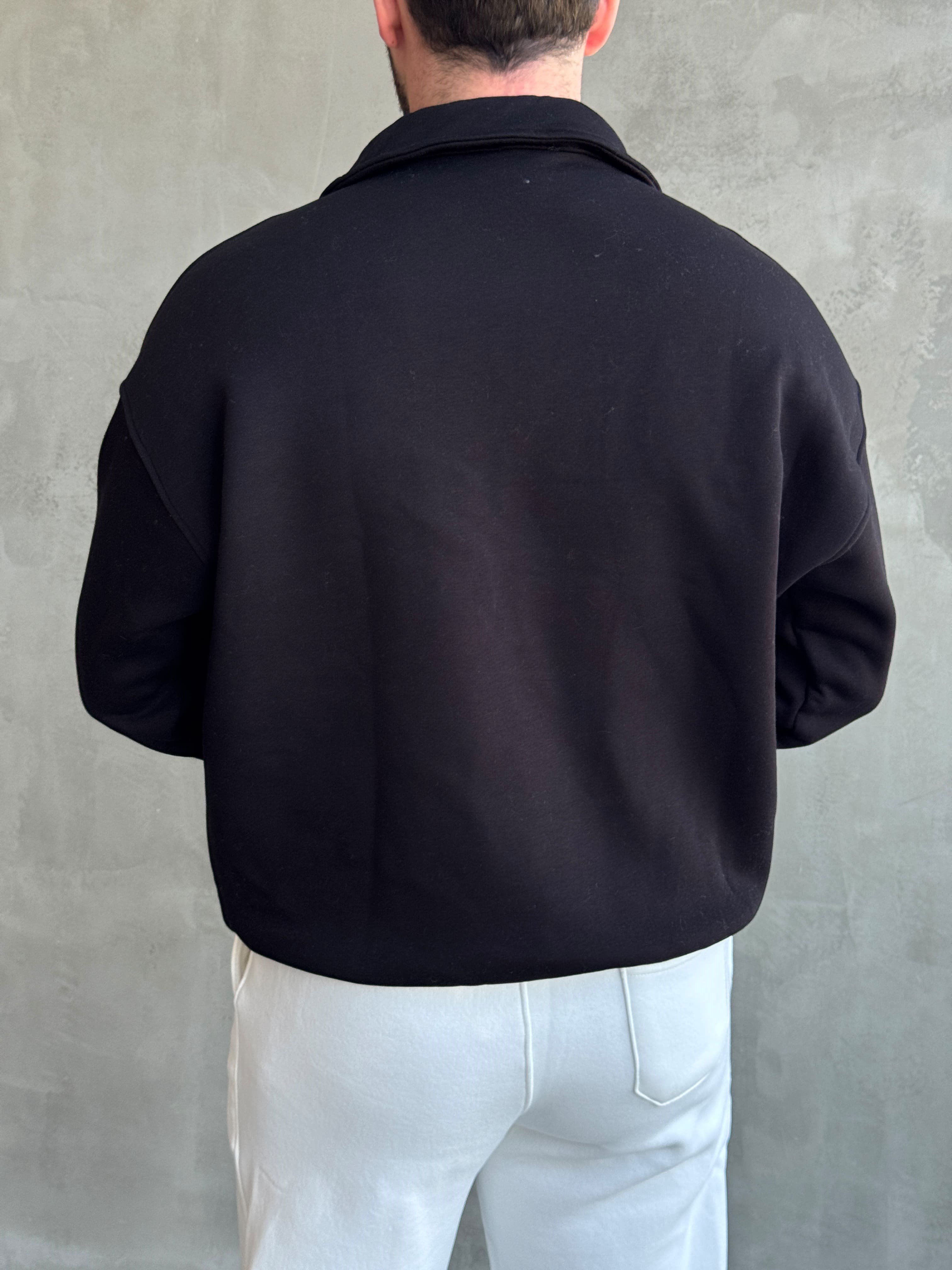 Erkek Yani Sezon Oversize Kalıp Yarım Fermuarlı 3 İplik Basic Sweat-Siyah(E1806)Ketench