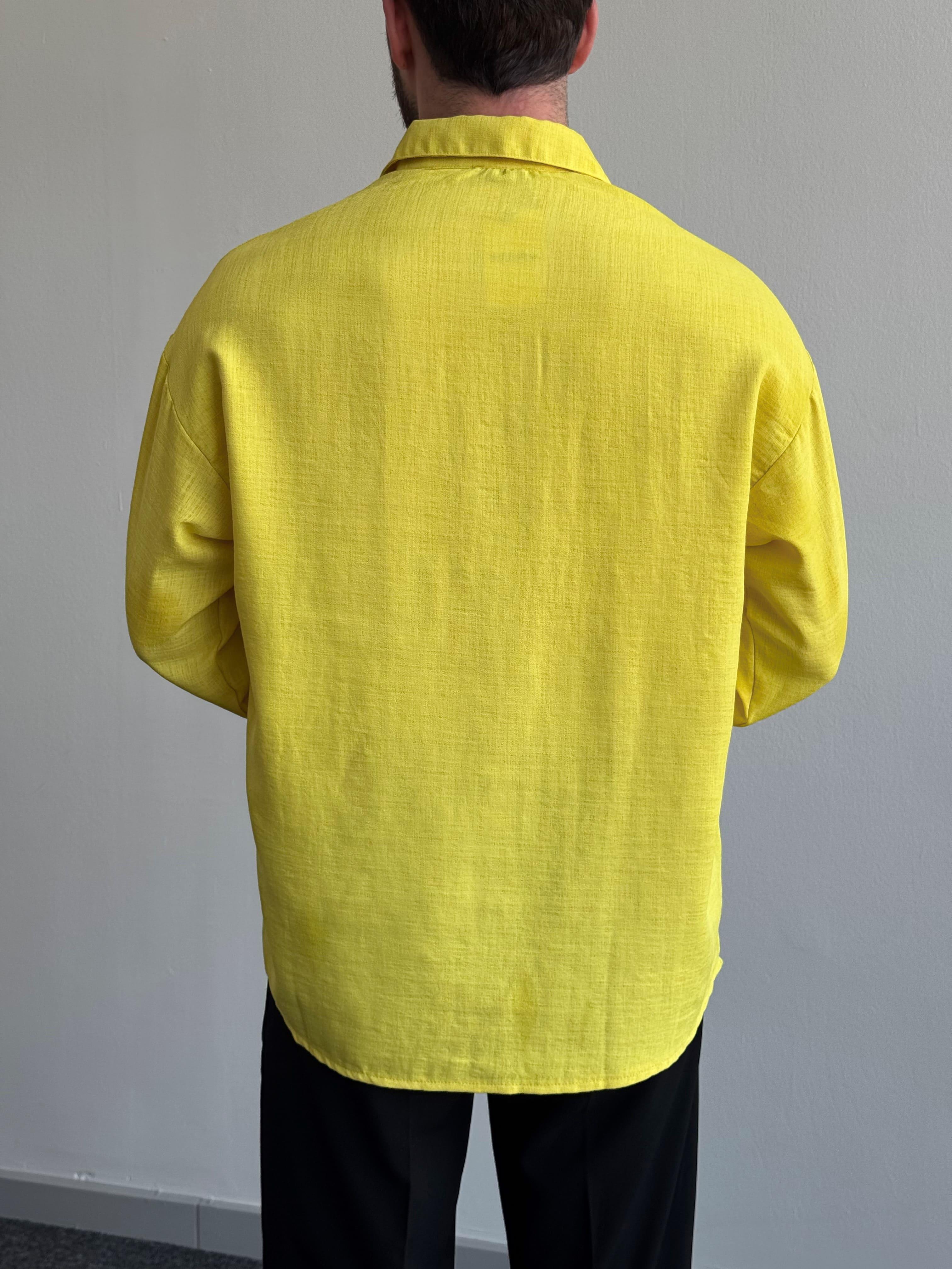 Erkek Yaz Stilinin Vazgeçilmezi Oversize Kalıp Doğal Dokulu Keten Gömlek-Sarı(E1401)Ketench