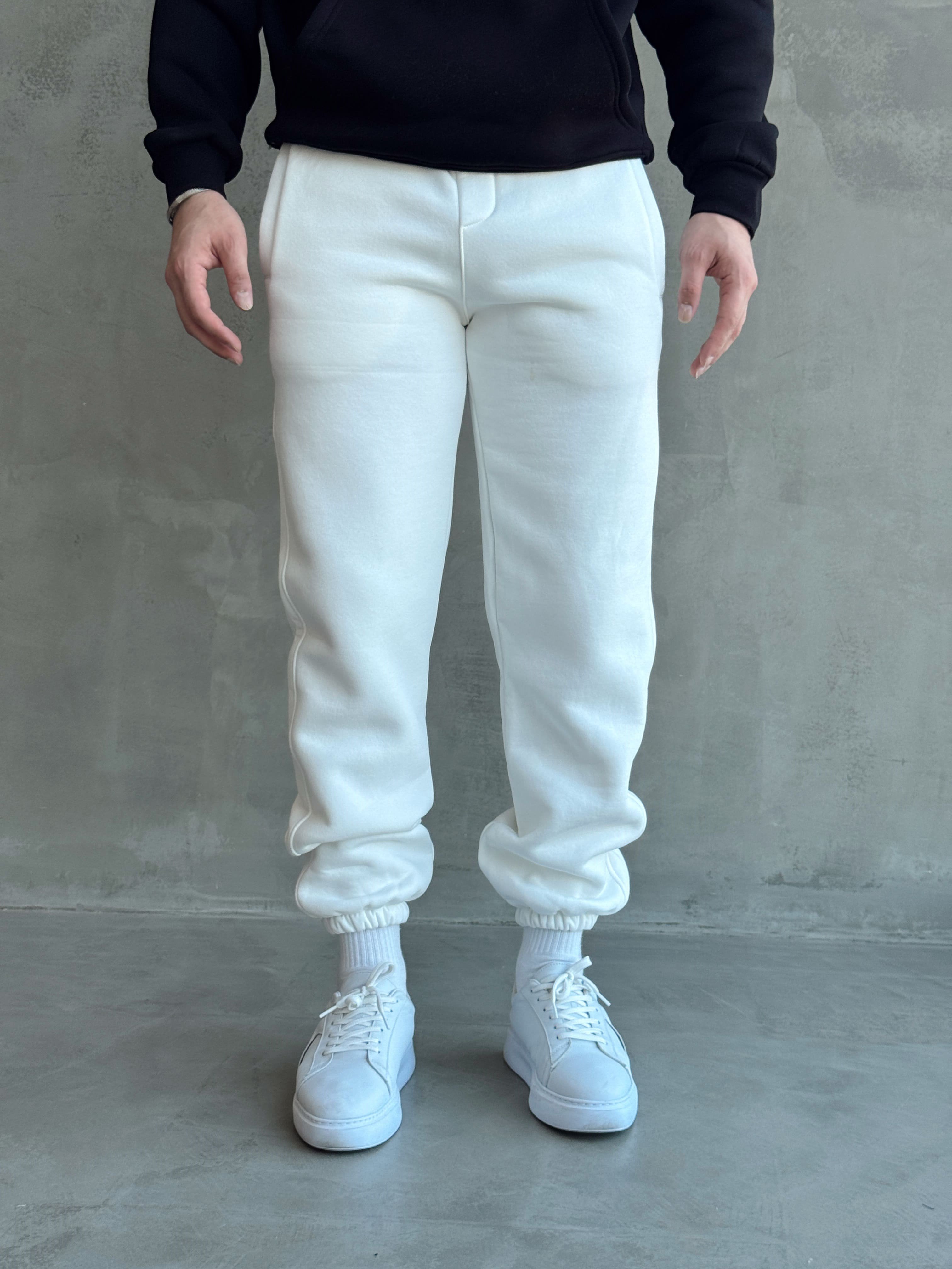 Erkek Yeni Sezon 3 İplik Geniş Kalıp Jogger Basic Eşofman-Beyaz(E1804)Ketench
