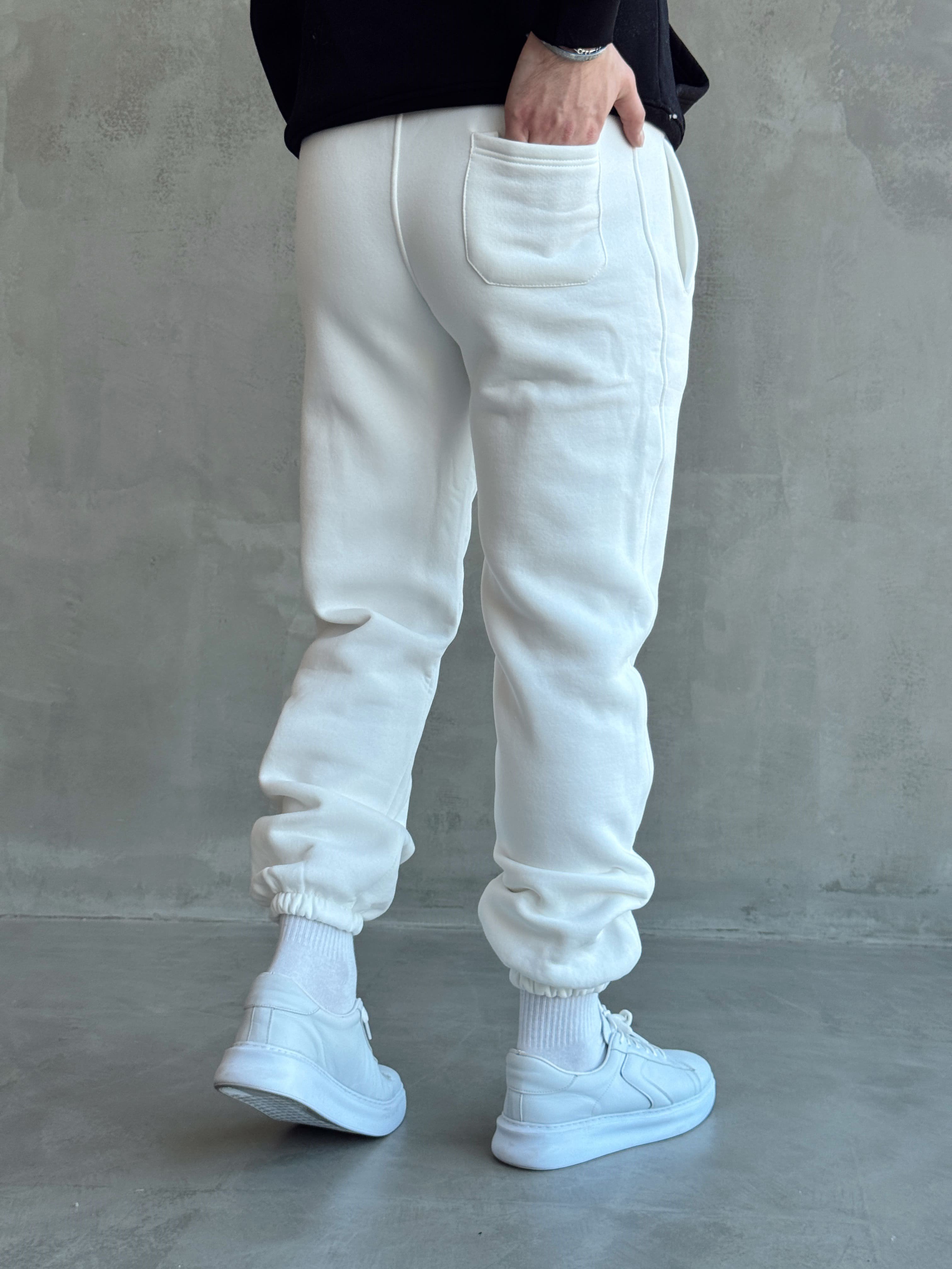 Erkek Yeni Sezon 3 İplik Geniş Kalıp Jogger Basic Eşofman-Beyaz(E1804)Ketench