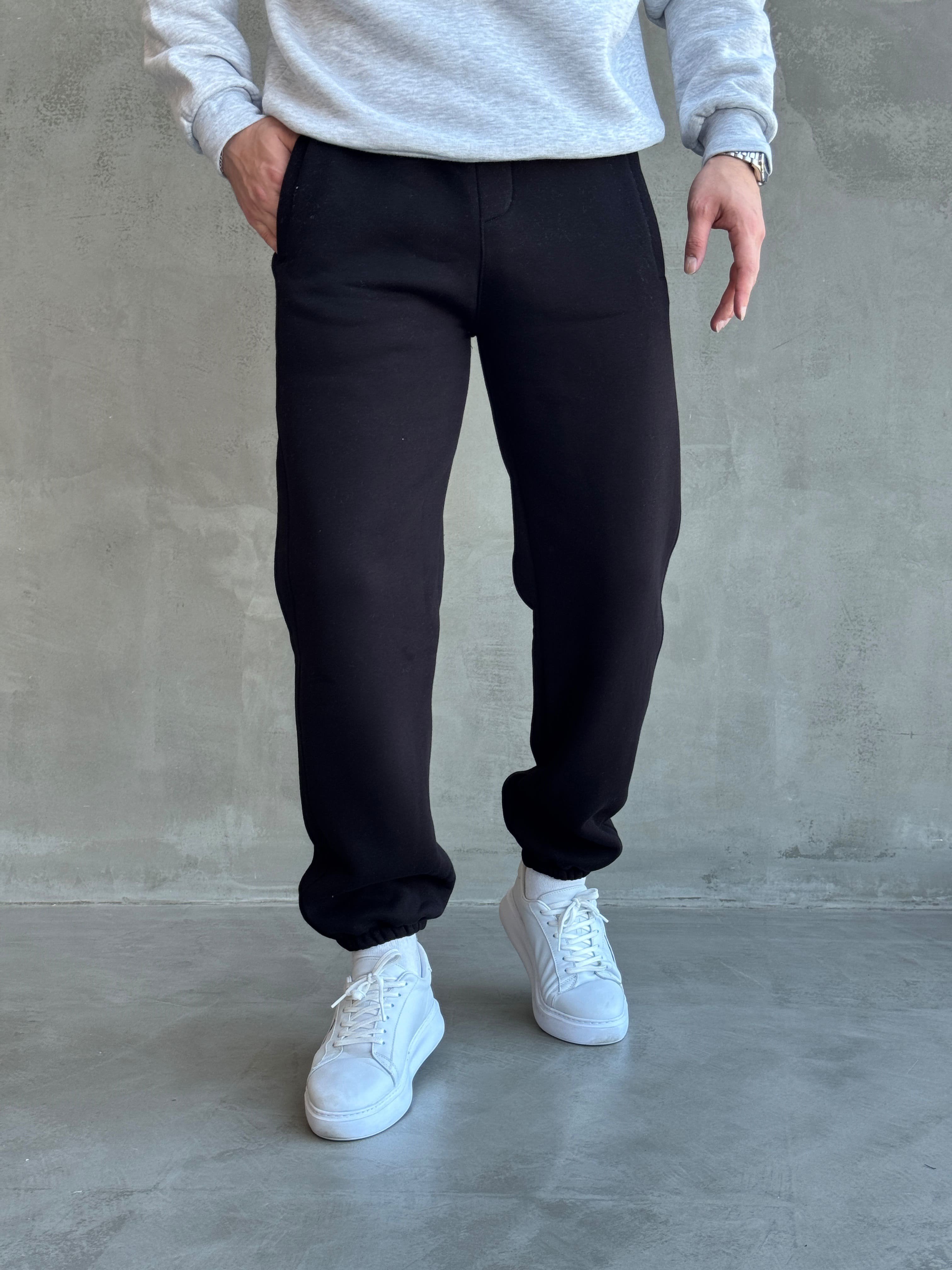 Erkek Yeni Sezon 3 İplik Geniş Kalıp Jogger Basic Eşofman-Siyah(E1804)Ketench