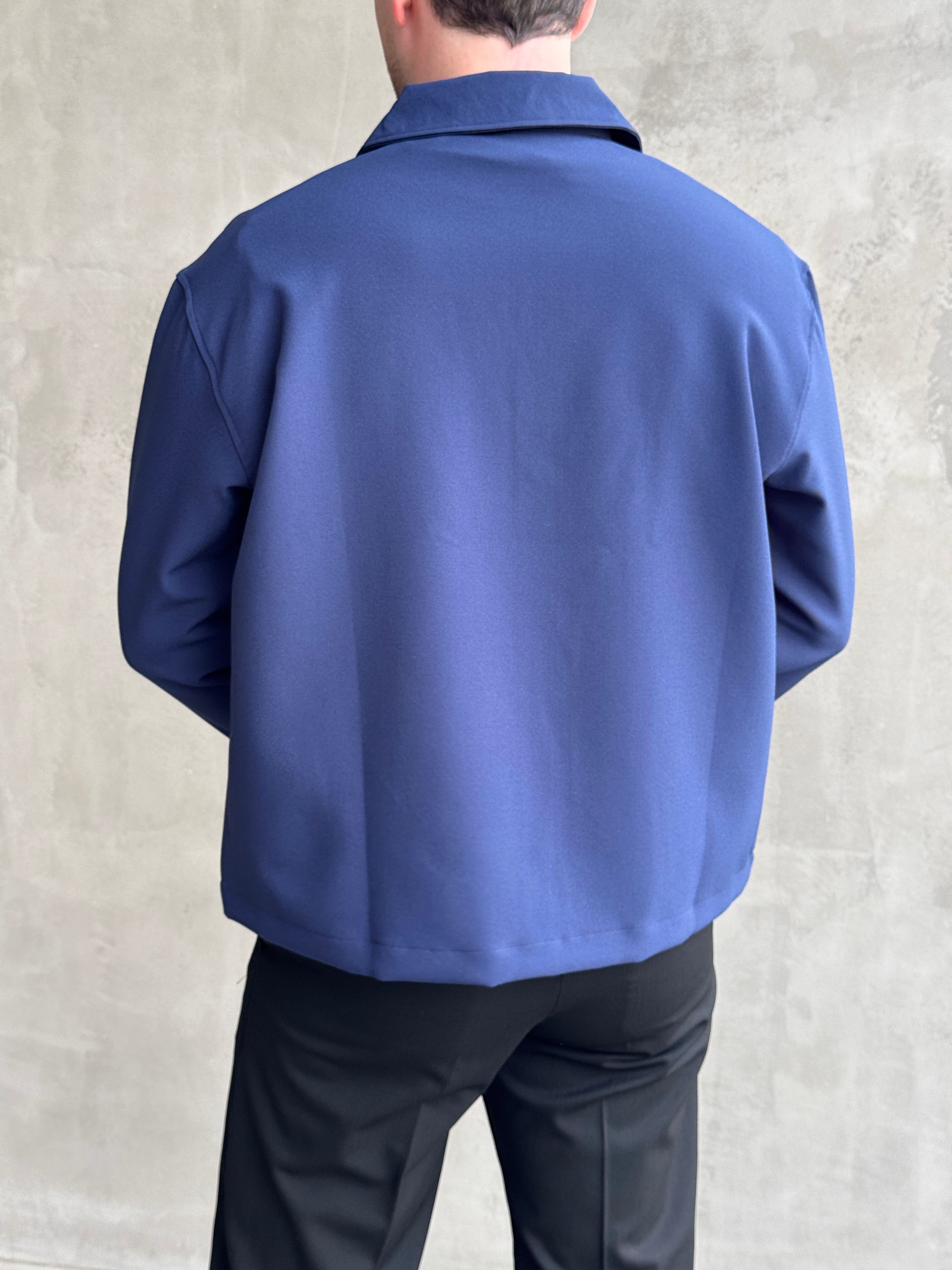 Erkek Yeni Sezon Boxy Fit Çıtçıt Detaylı Mevsimlik Kumaş Gömlek Ceket-Lacivert(E1824)Ketench