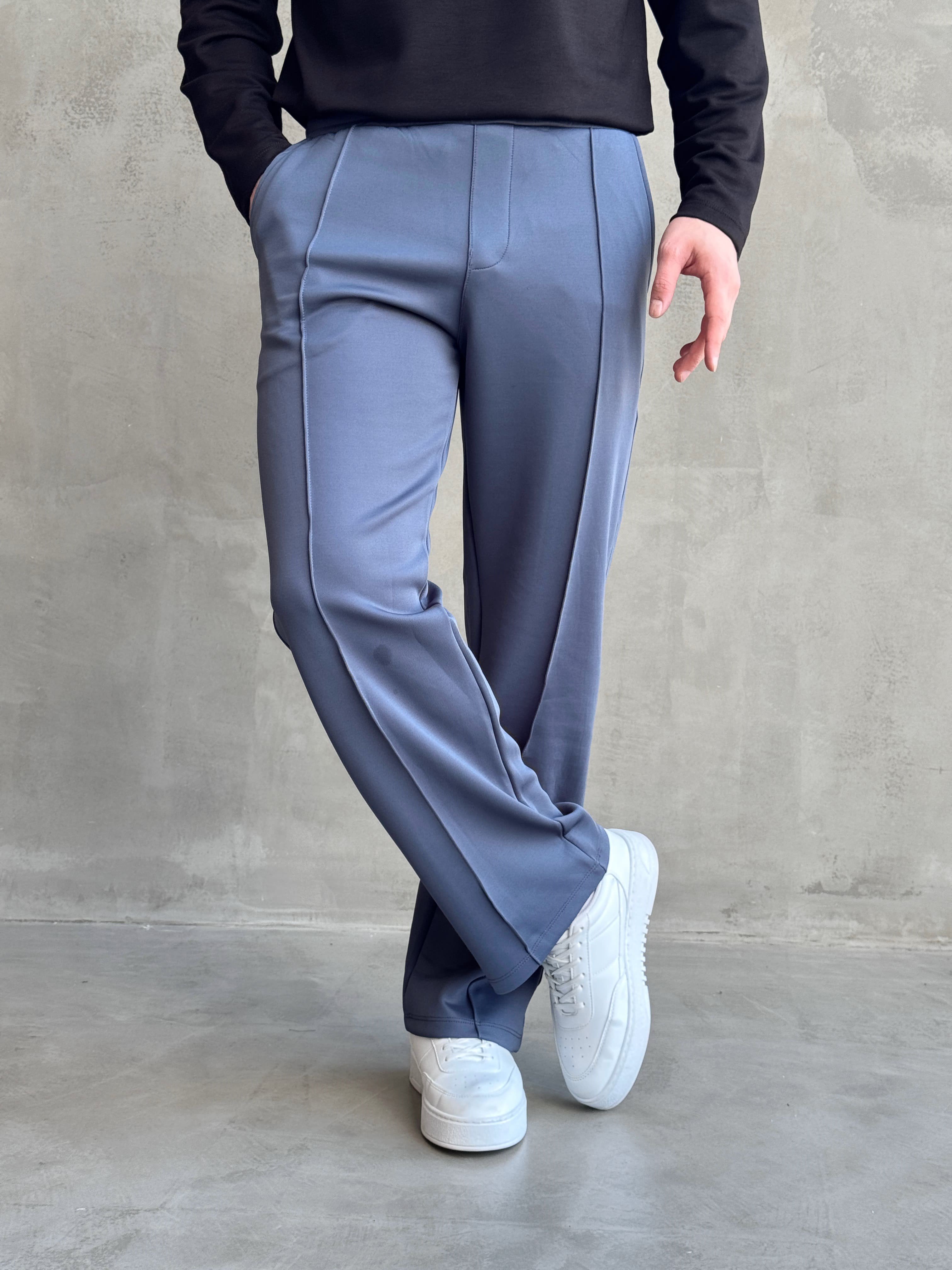 Erkek Yeni Sezon Çima Detaylı Baggy Kalıp Parlak Kumaş Eşofman-İndigo(E1850)Ketench