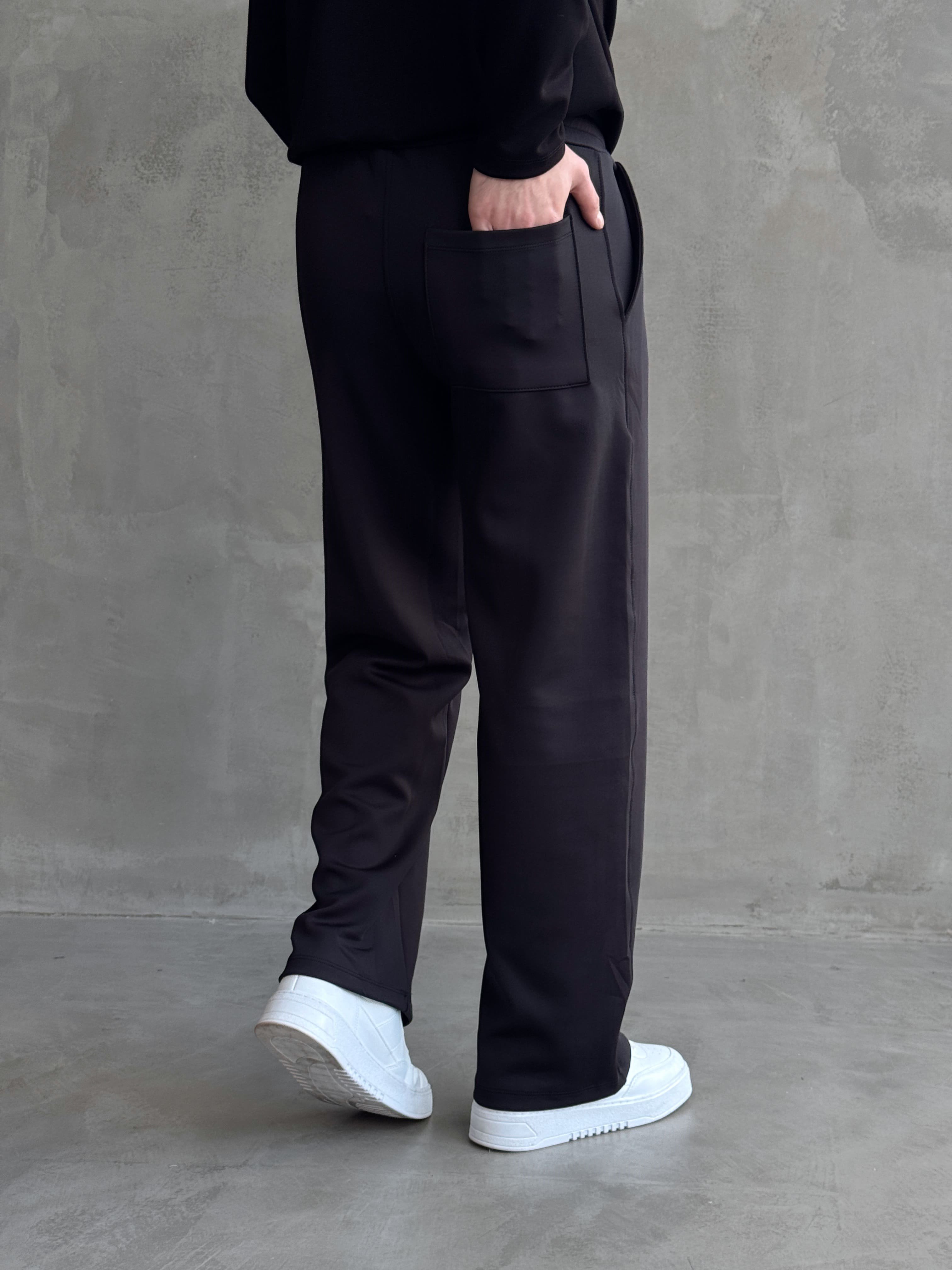Erkek Yeni Sezon Çima Detaylı Baggy Kalıp Parlak Kumaş Eşofman-Siyah(E1850)Ketench