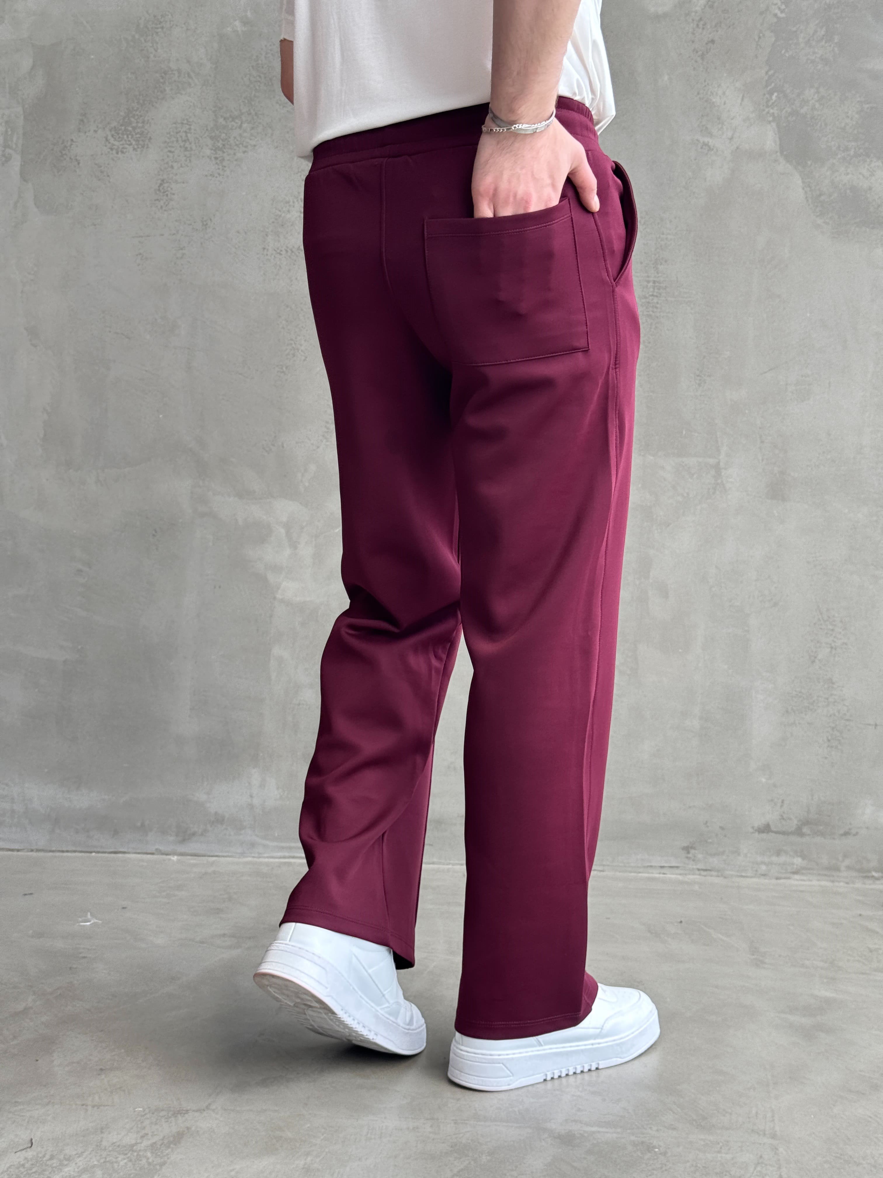 Erkek Yeni Sezon Çima Detaylı Baggy Kalıp Parlak Kumaş Eşofman-Bordo(E1850)Ketench