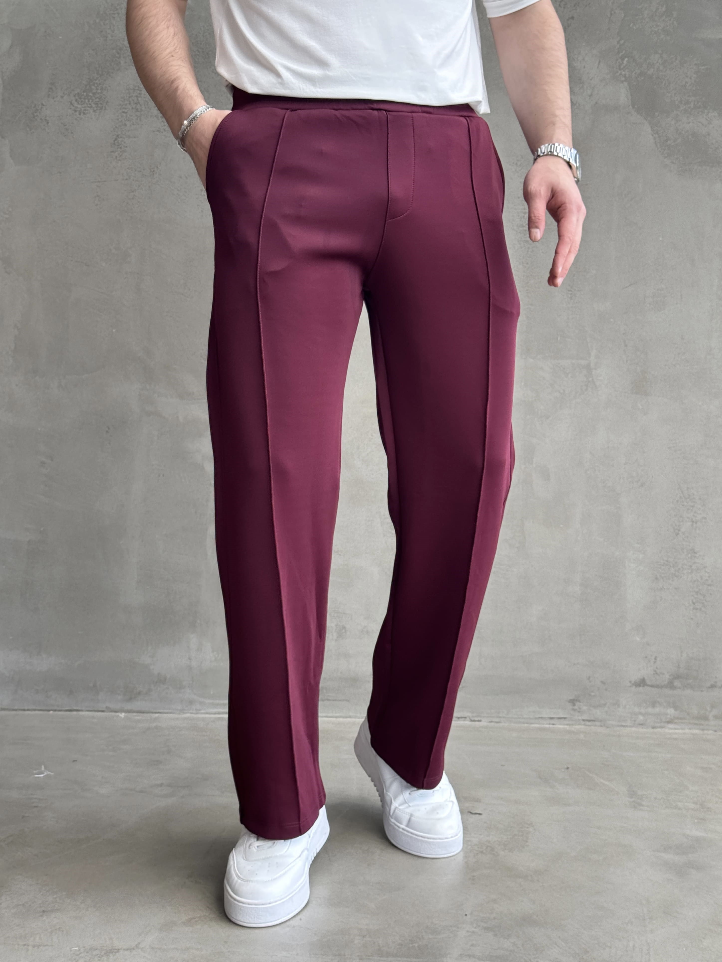 Erkek Yeni Sezon Çima Detaylı Baggy Kalıp Parlak Kumaş Eşofman-Bordo(E1850)Ketench