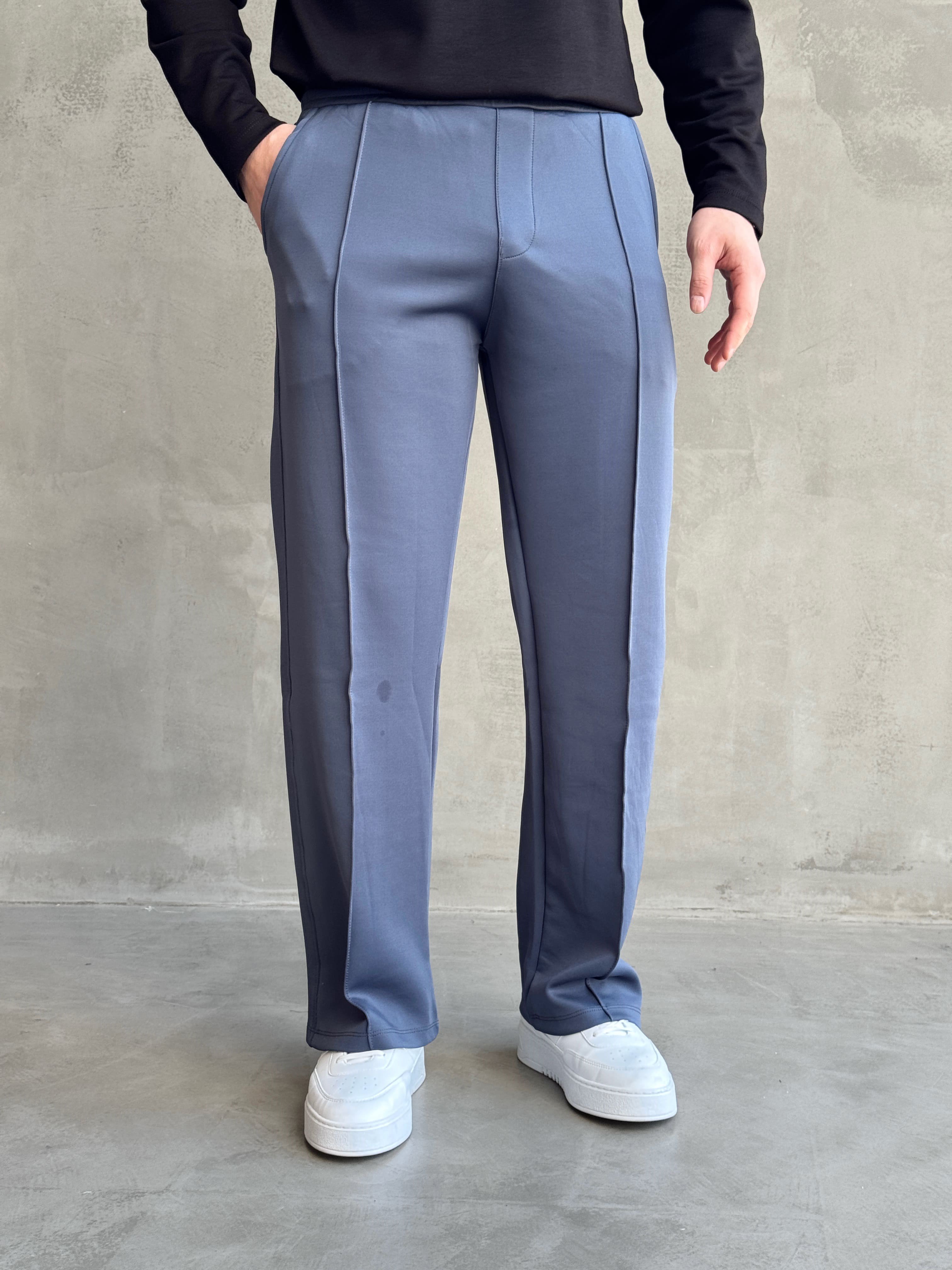 Erkek Yeni Sezon Çima Detaylı Baggy Kalıp Parlak Kumaş Eşofman-İndigo(E1850)Ketench