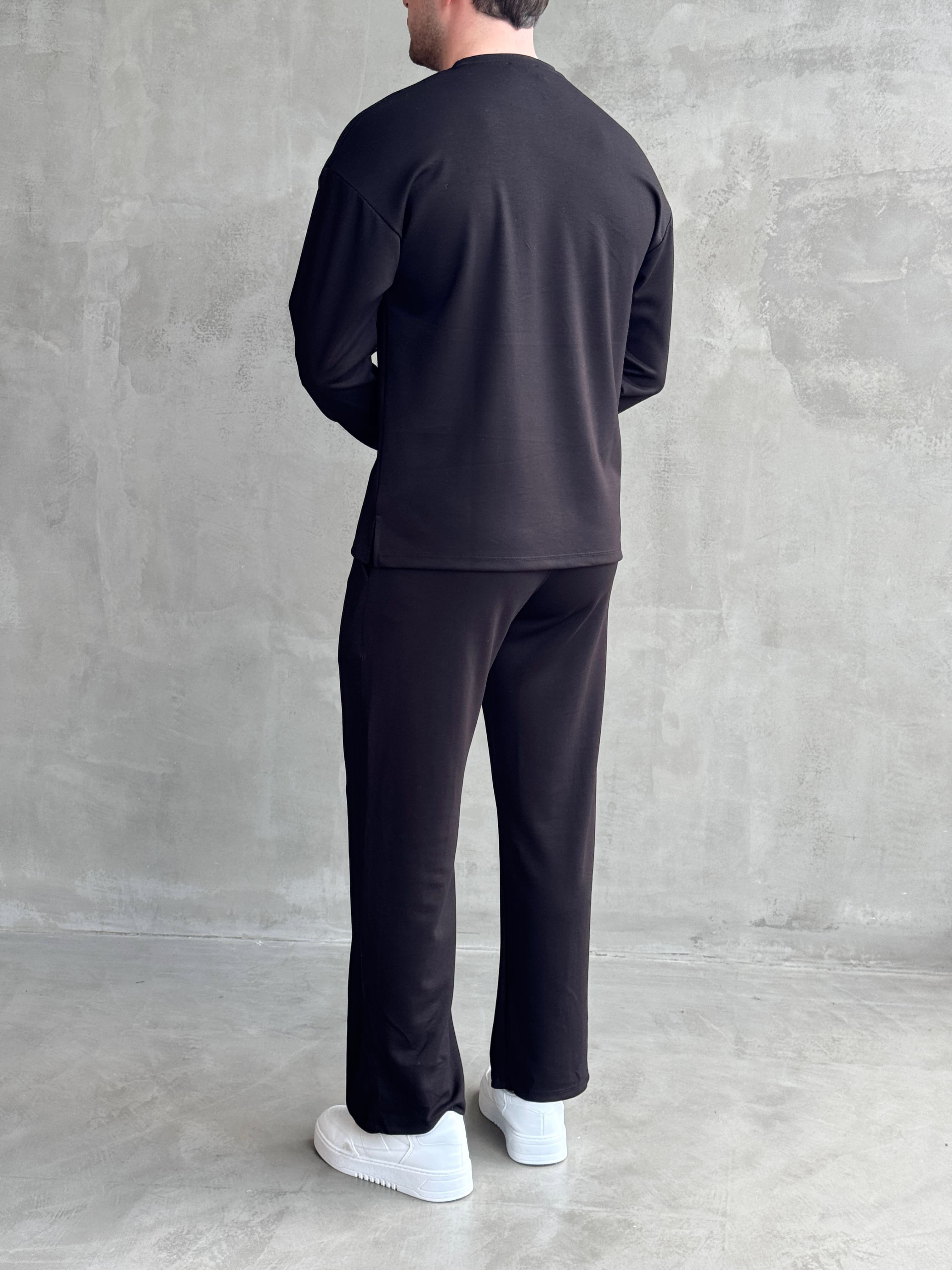 Erkek Yeni Sezon Loose Fit Kalıp Tencel Kumaş Eşofman Takım-Siyah(E1846)Ketench