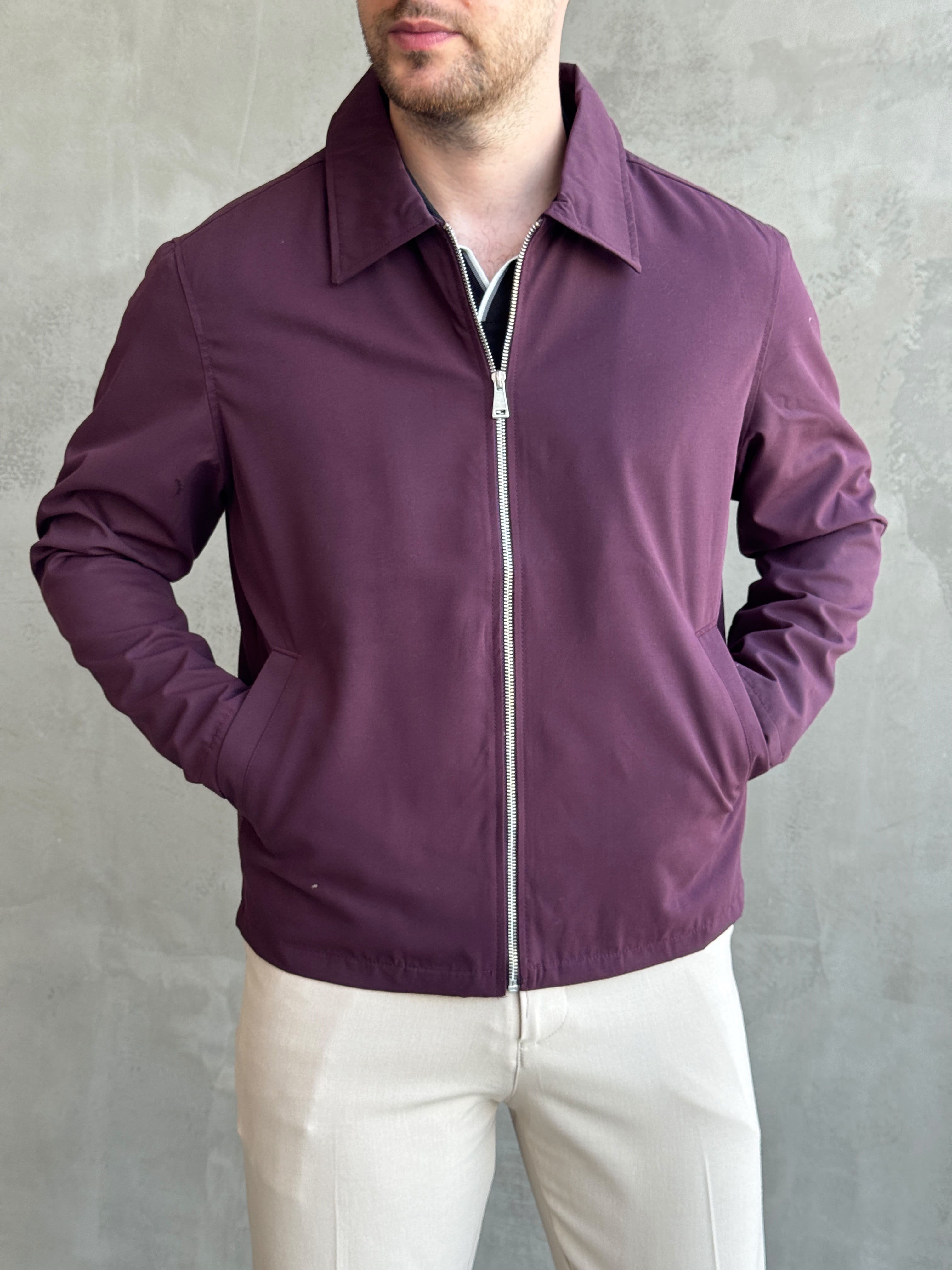 Erkek Yeni Sezon Oversize Kalıp İçi Astarlı Gabardin Kumaş Ceket-Mürdüm(E1795)Ketench