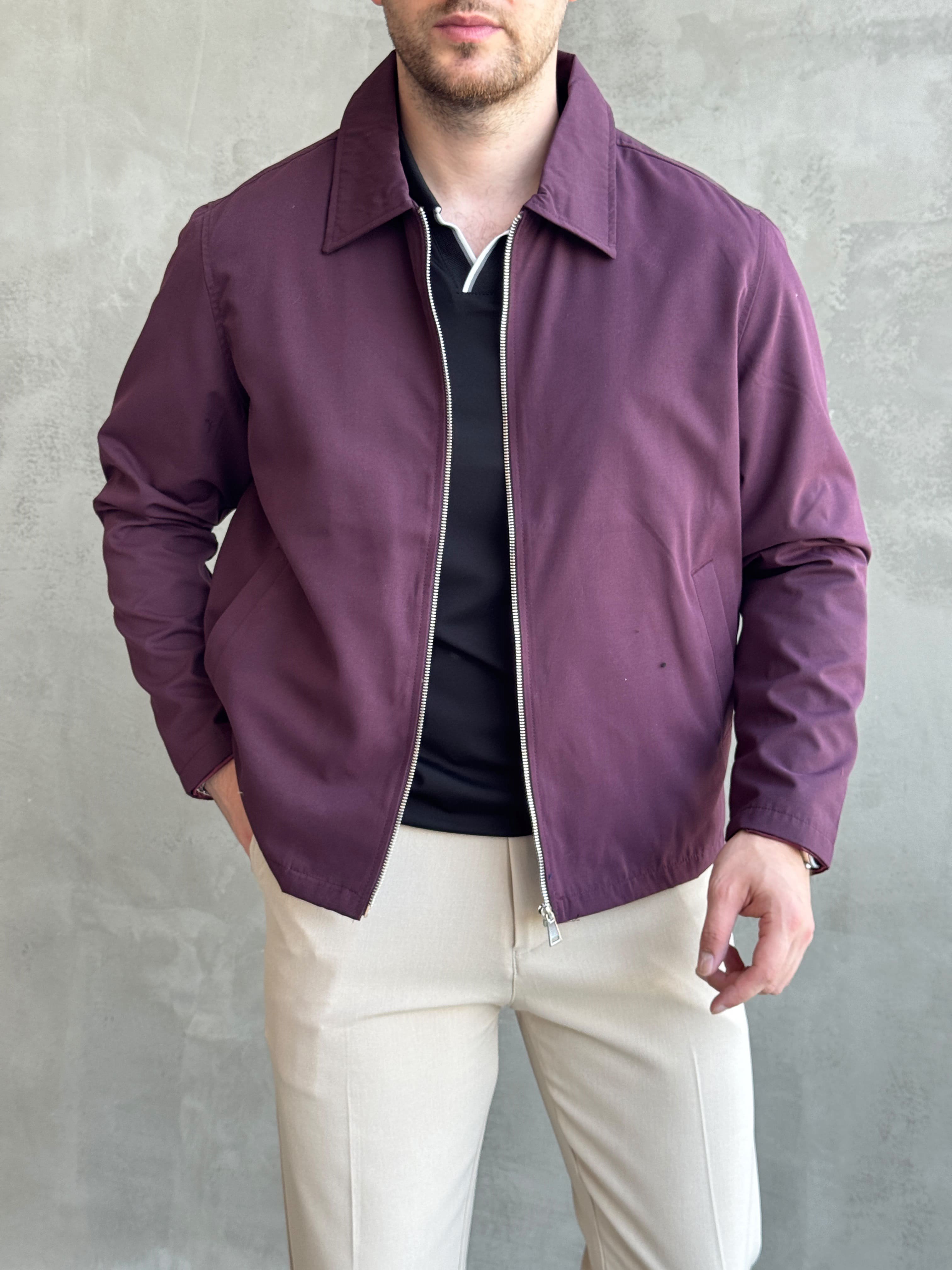 Erkek Yeni Sezon Oversize Kalıp İçi Astarlı Gabardin Kumaş Ceket-Mürdüm(E1795)Ketench