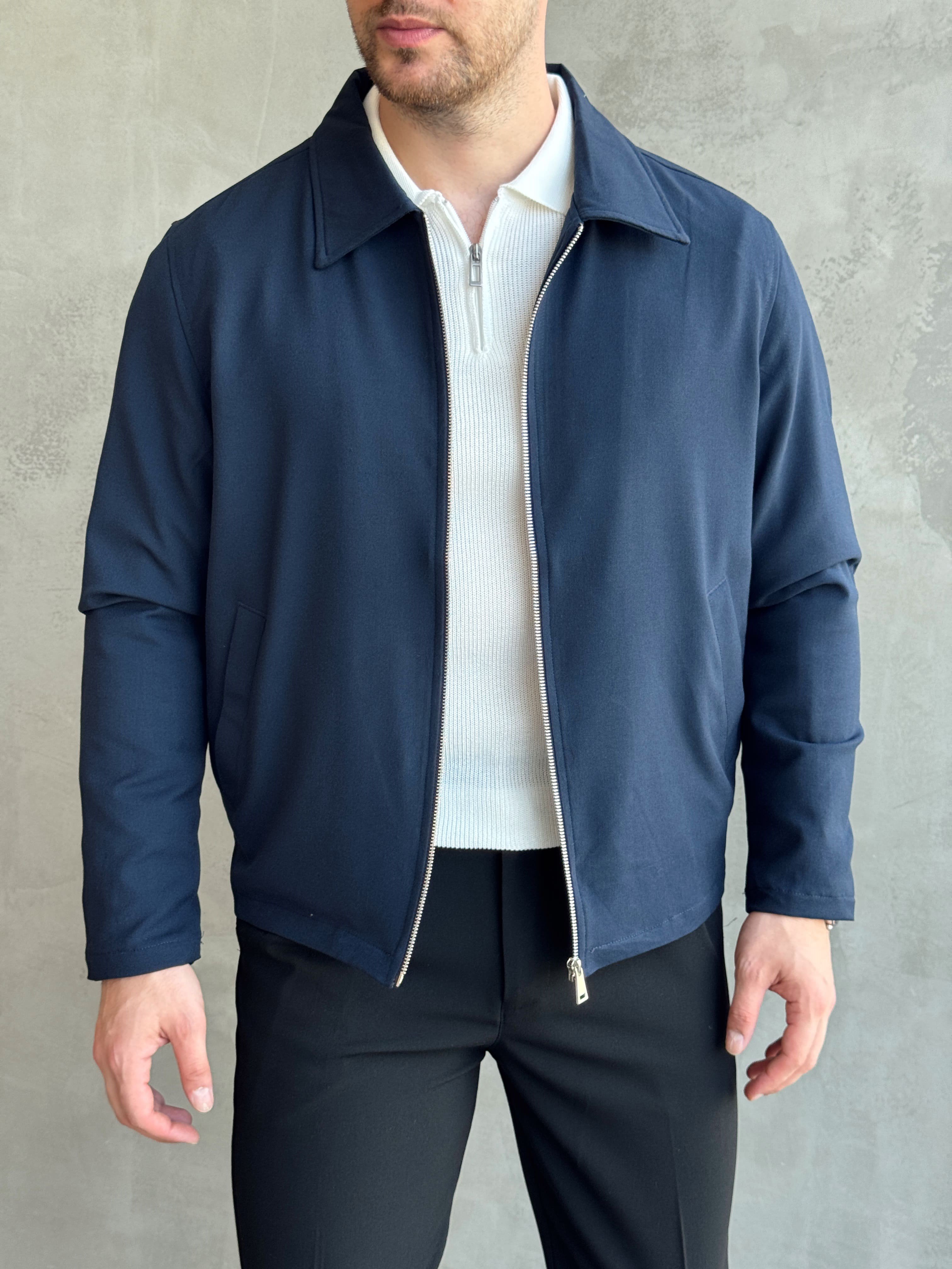 Erkek Yeni Sezon Oversize Kalıp İçi Astarlı Gabardin Kumaş Ceket-Lacivert(E1797)Ketench