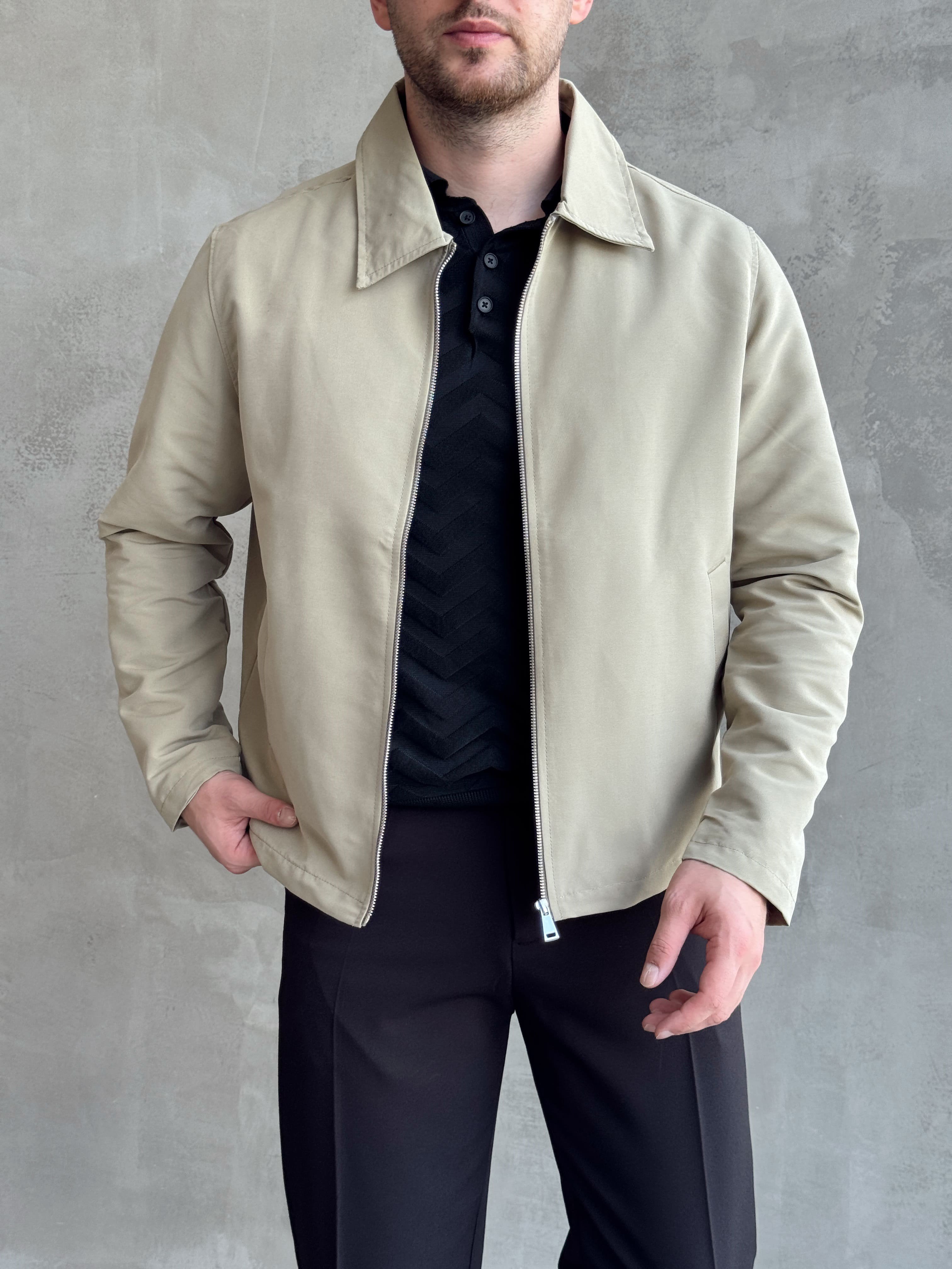 Erkek Yeni Sezon Oversize Kalıp İçi Astarlı Gabardin Kumaş Ceket-Haki(E1795)Ketench