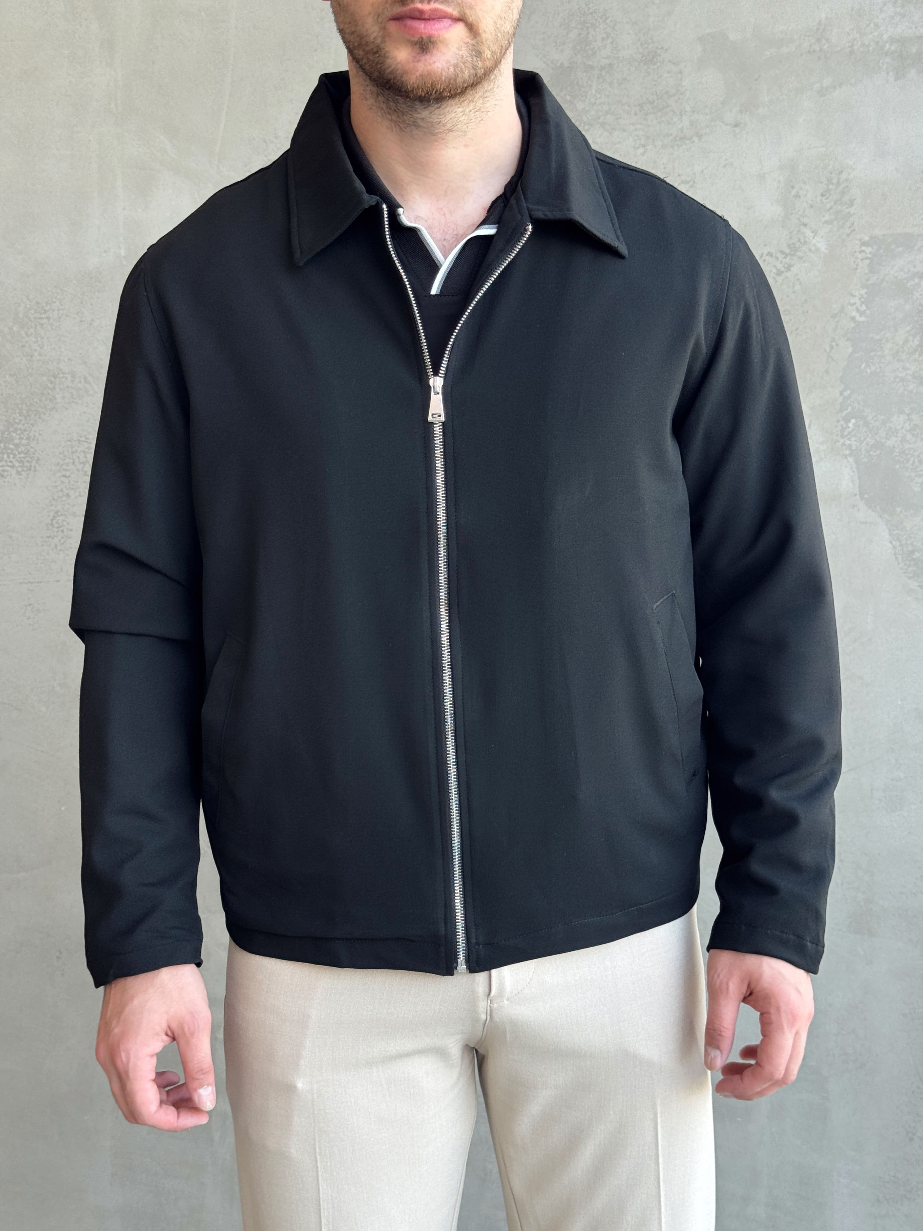 Erkek Yeni Sezon Oversize Kalıp İçi Astarlı Gabardin Kumaş Ceket-Siyah(E1797)Ketench