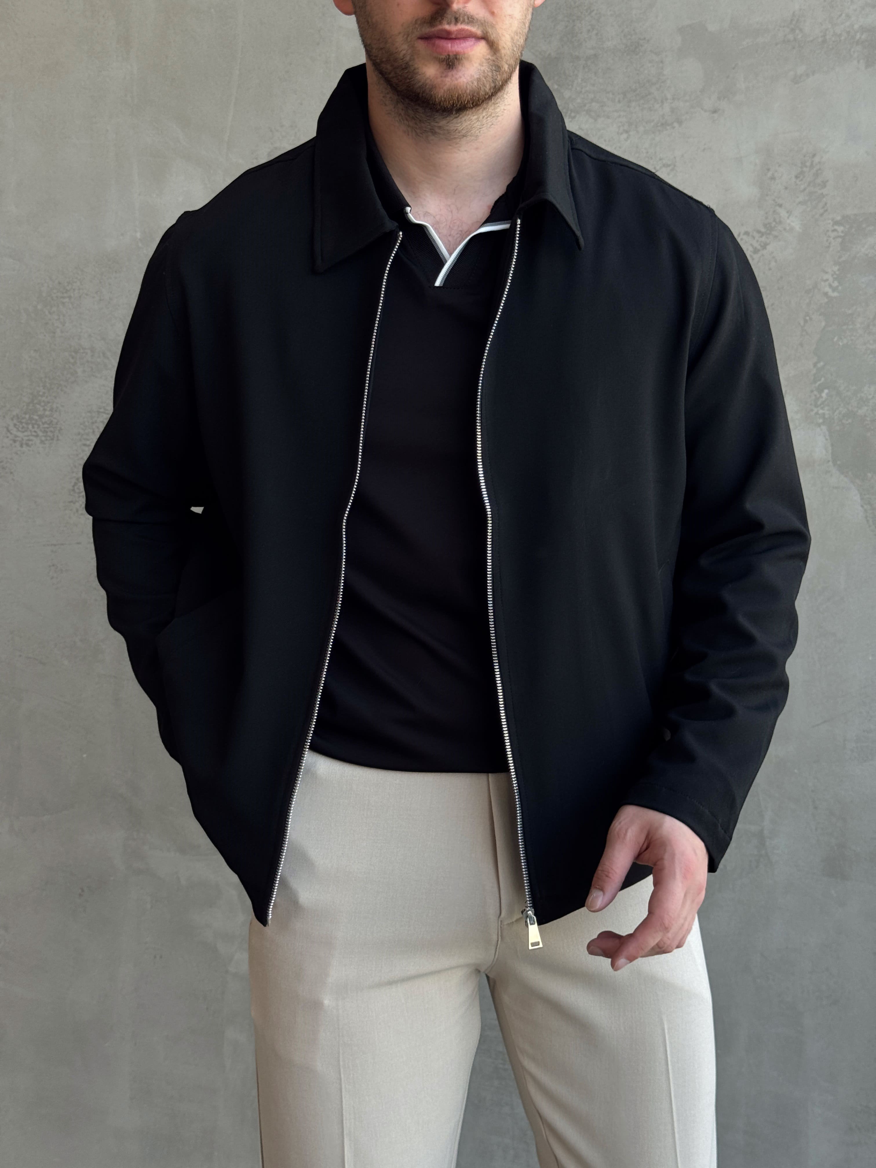 Erkek Yeni Sezon Oversize Kalıp İçi Astarlı Gabardin Kumaş Ceket-Siyah(E1797)Ketench