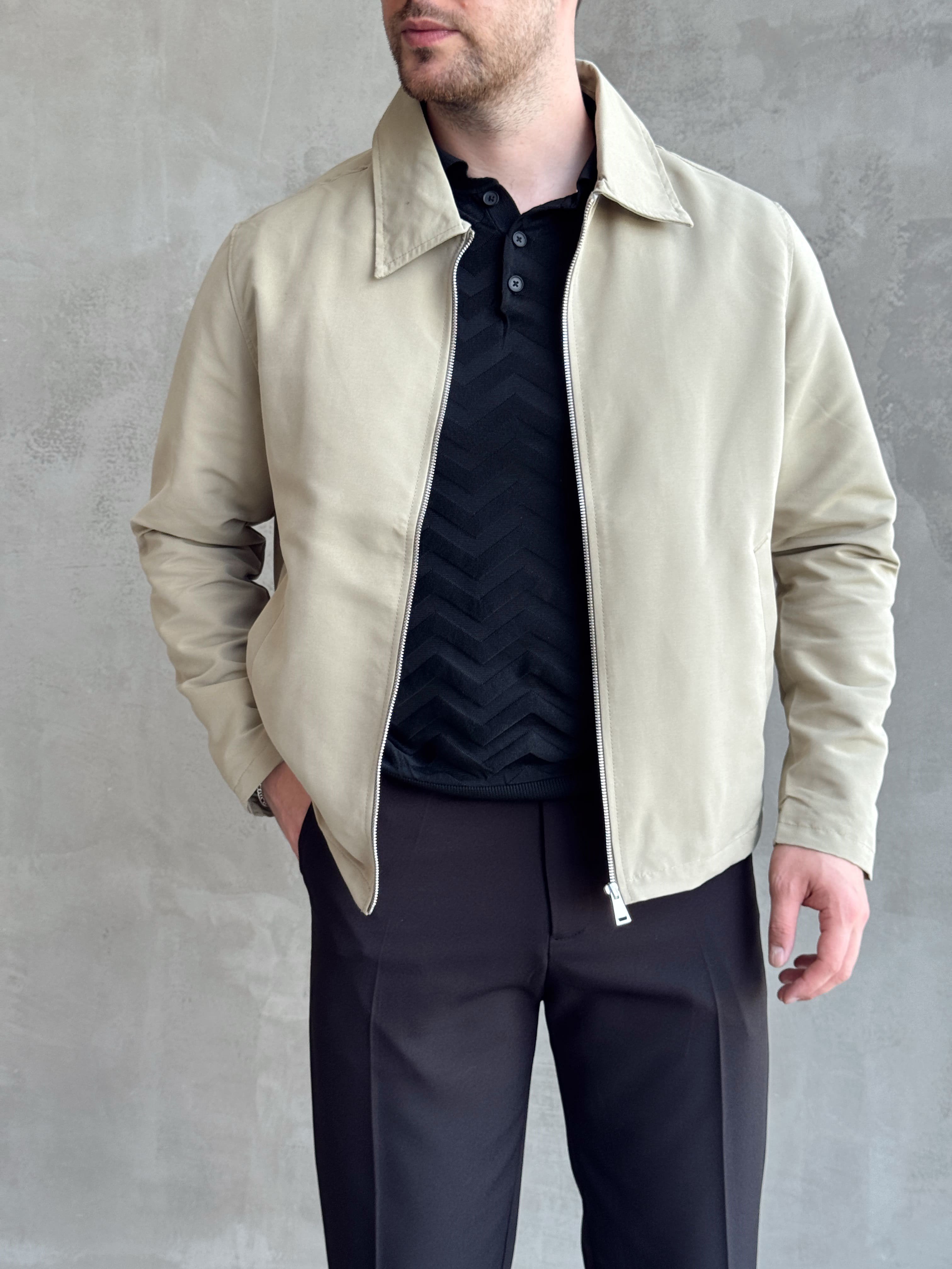 Erkek Yeni Sezon Oversize Kalıp İçi Astarlı Gabardin Kumaş Ceket-Haki(E1795)Ketench