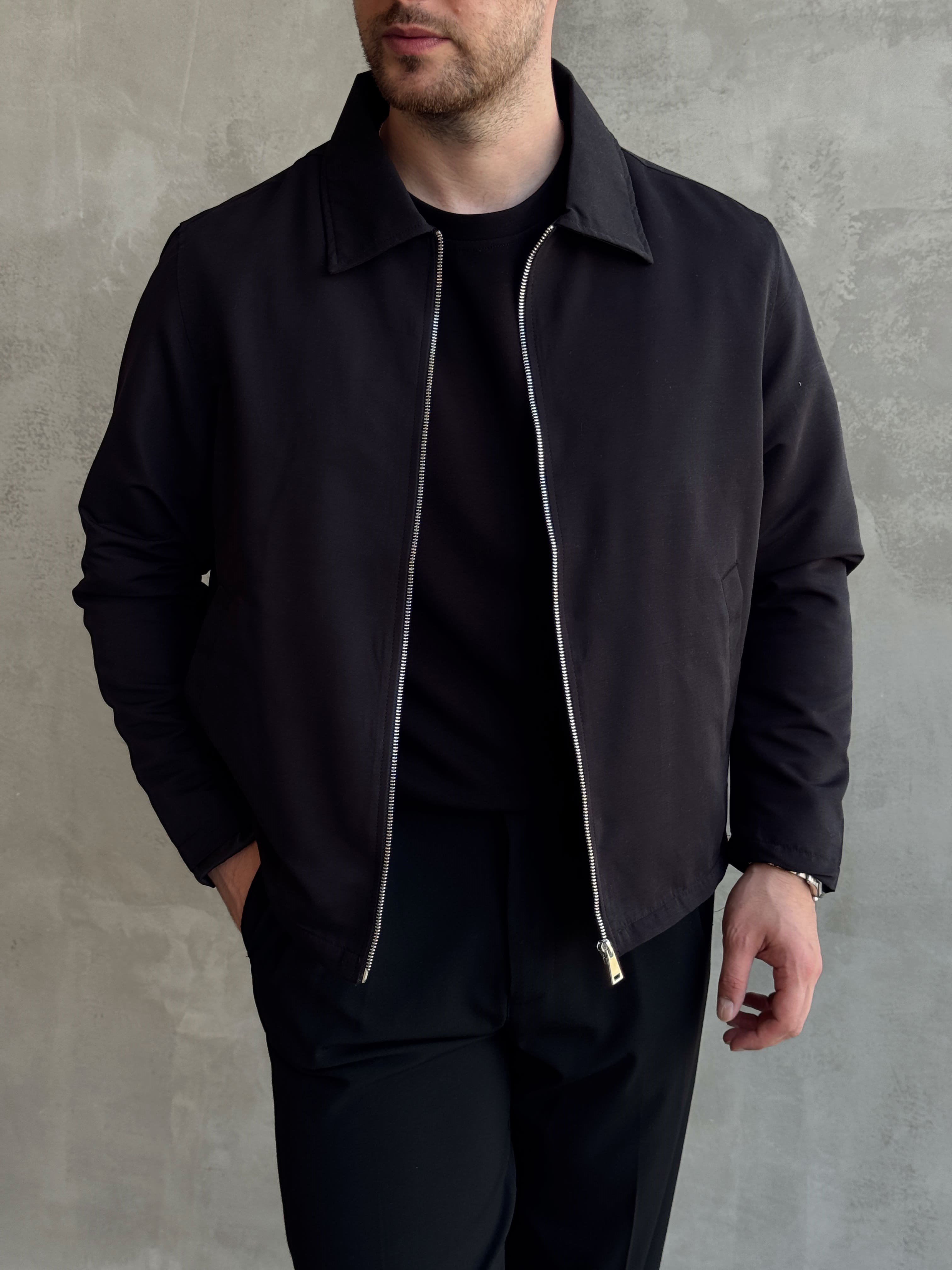 Erkek Yeni Sezon Oversize Kalıp İçi Astarlı Gabardin Kumaş Ceket-Siyah(E1795)Ketench
