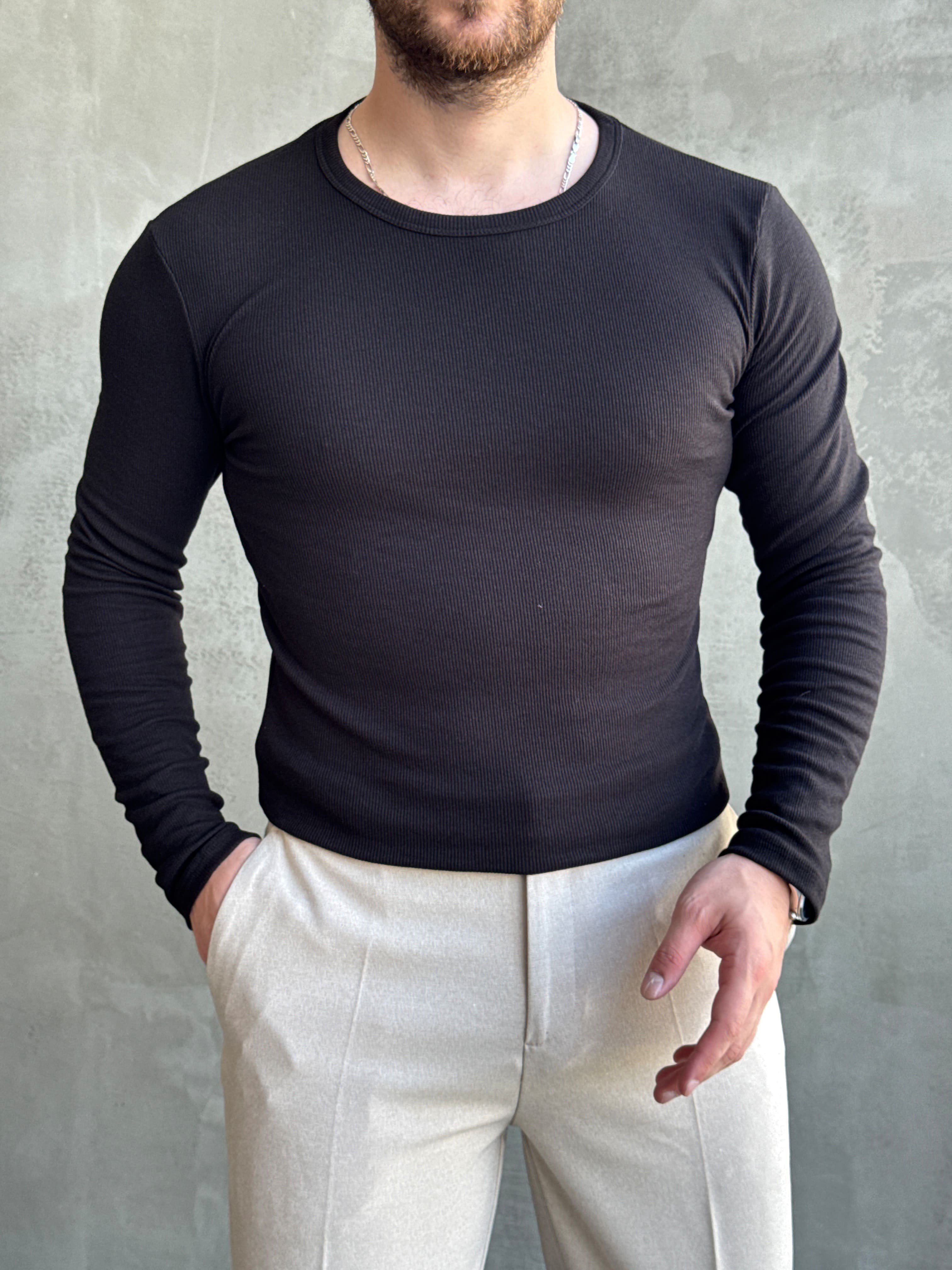 Erkek Yeni Sezon Regular Fit Bisiklet Yaka Uzun Kollu T-Shirt-Siyah(E1794)Ketench