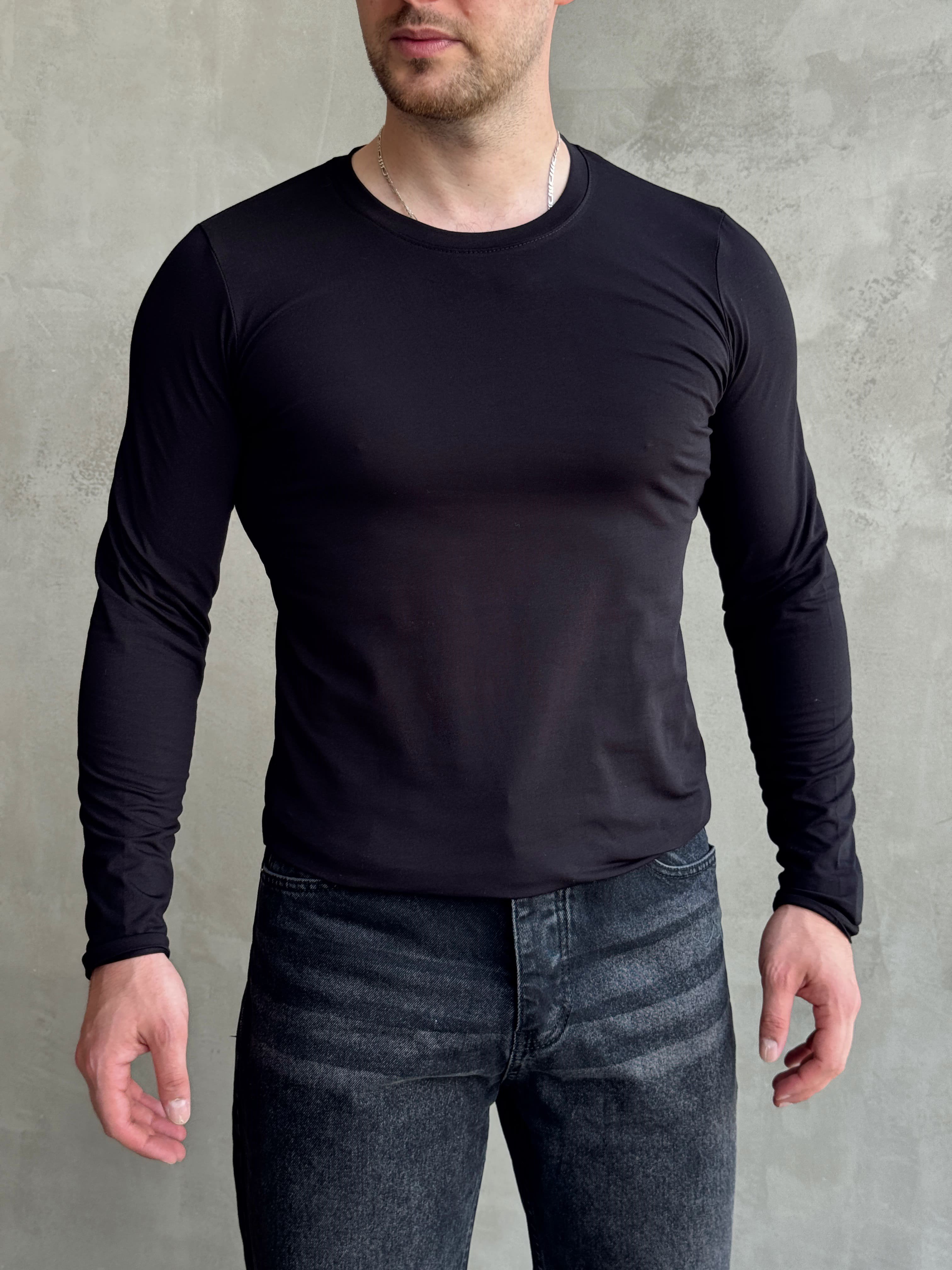 Erkek Yeni Sezon Regular Fit Bisiklet Yaka Uzun Kollu İnce T-Shirt-Siyah(E1789)Ketench