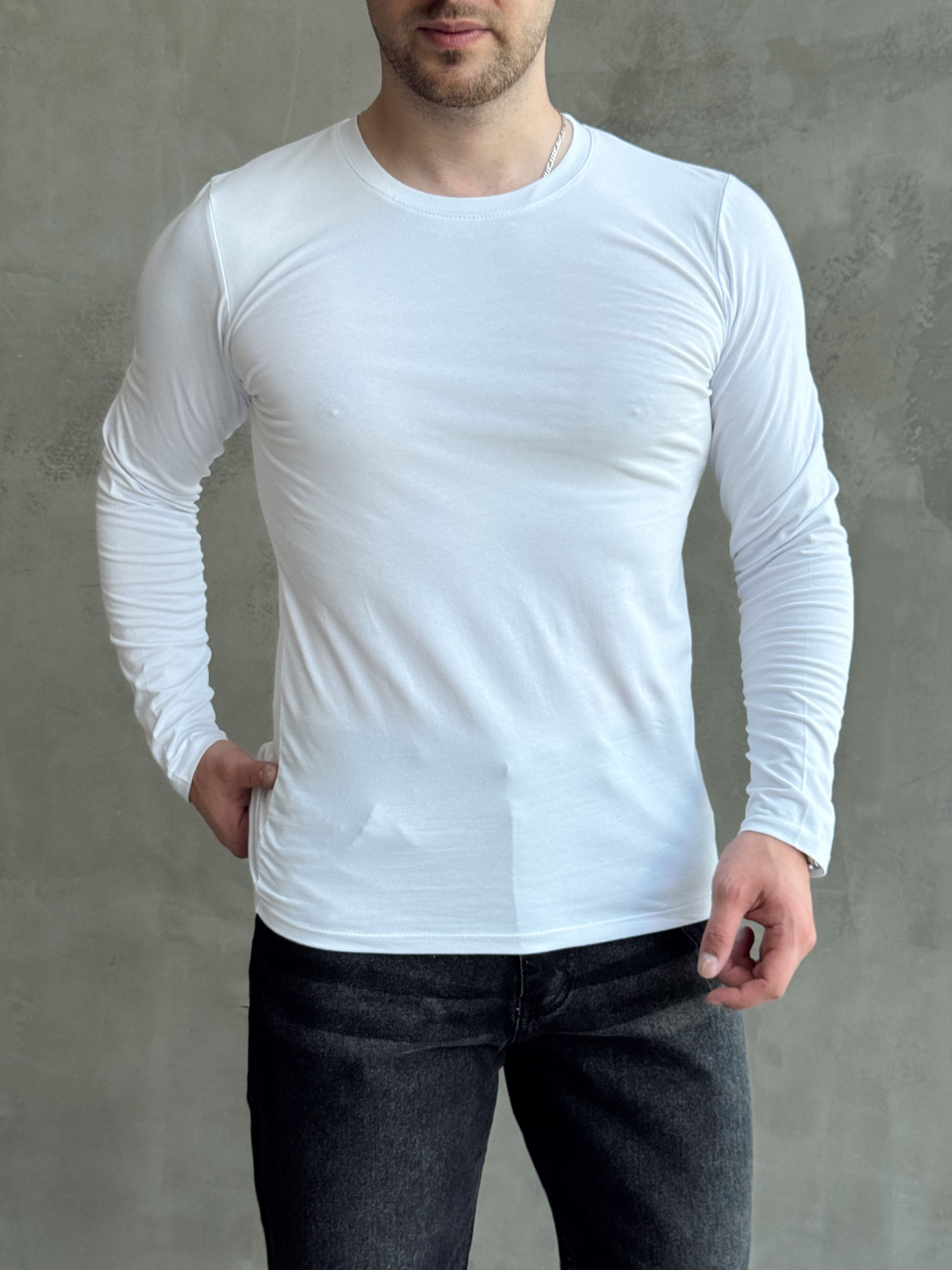 Erkek Yeni Sezon Regular Fit Bisiklet Yaka Uzun Kollu İnce T-Shirt-Beyaz(E1789)Ketench