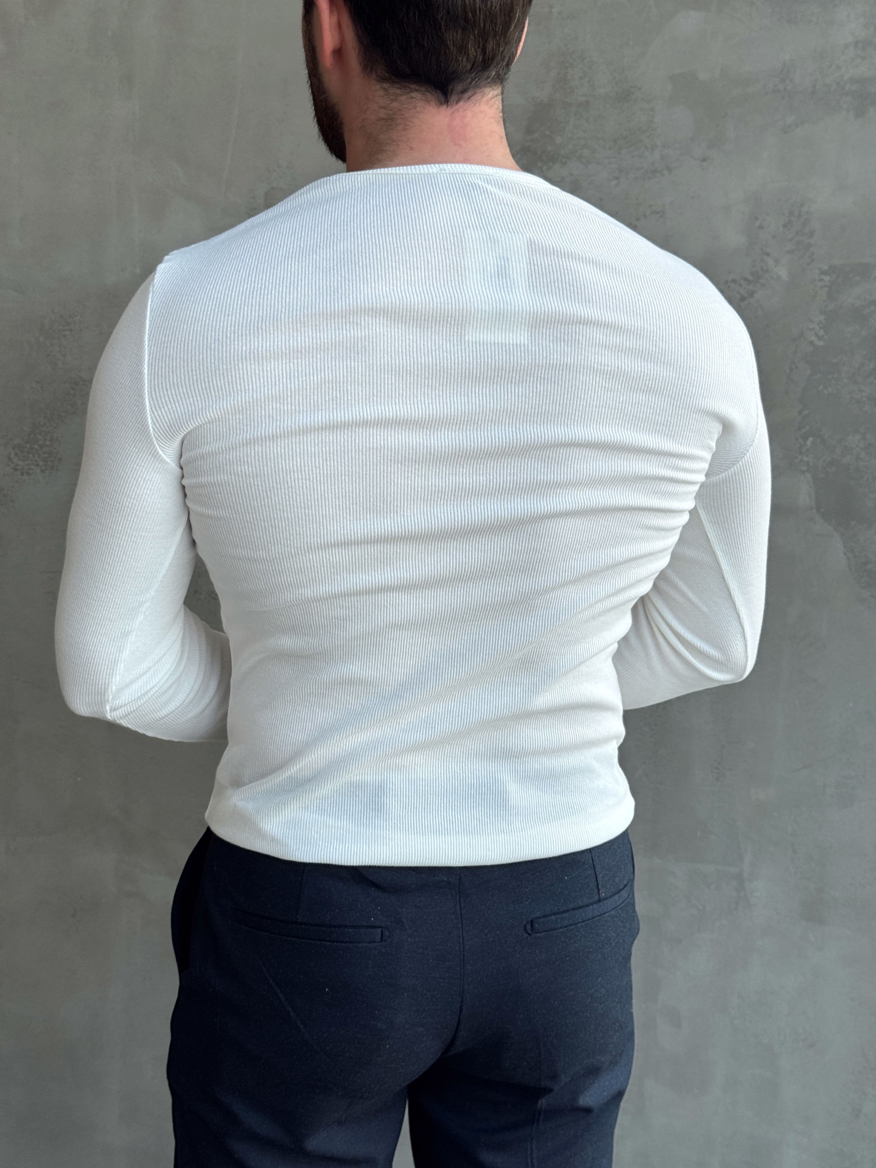 Erkek Yeni Sezon Regular Fit Bisiklet Yaka Uzun Kollu T-Shirt-Beyaz(E1794)Ketench