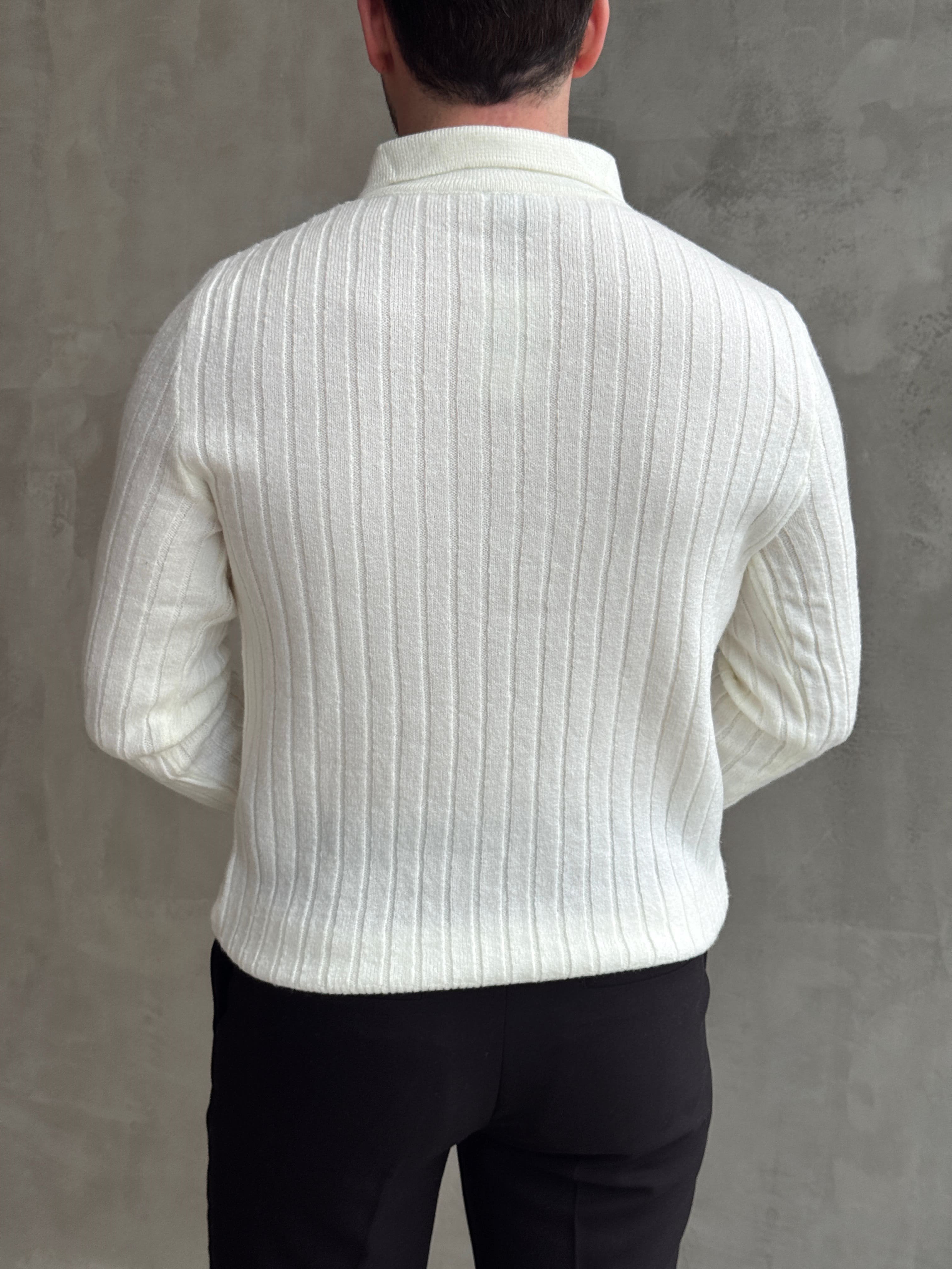 Erkek Yeni Sezon Regular Fit Düğme Detaylı Polo Yaka Triko Kazak-Ekru(E1833)Ketench