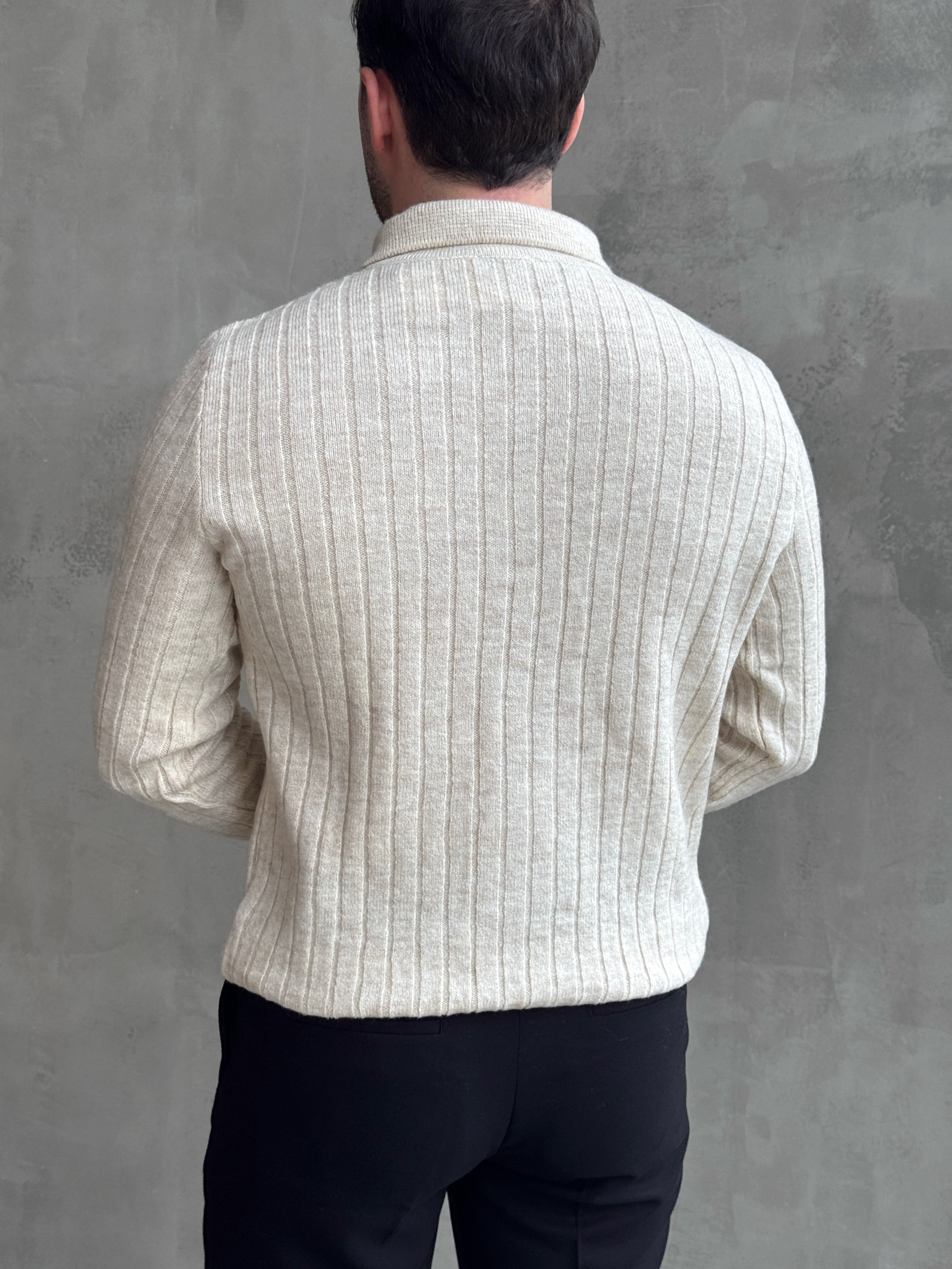 Erkek Yeni Sezon Regular Fit Düğme Detaylı Polo Yaka Triko Kazak-Bej(E1833)Ketench