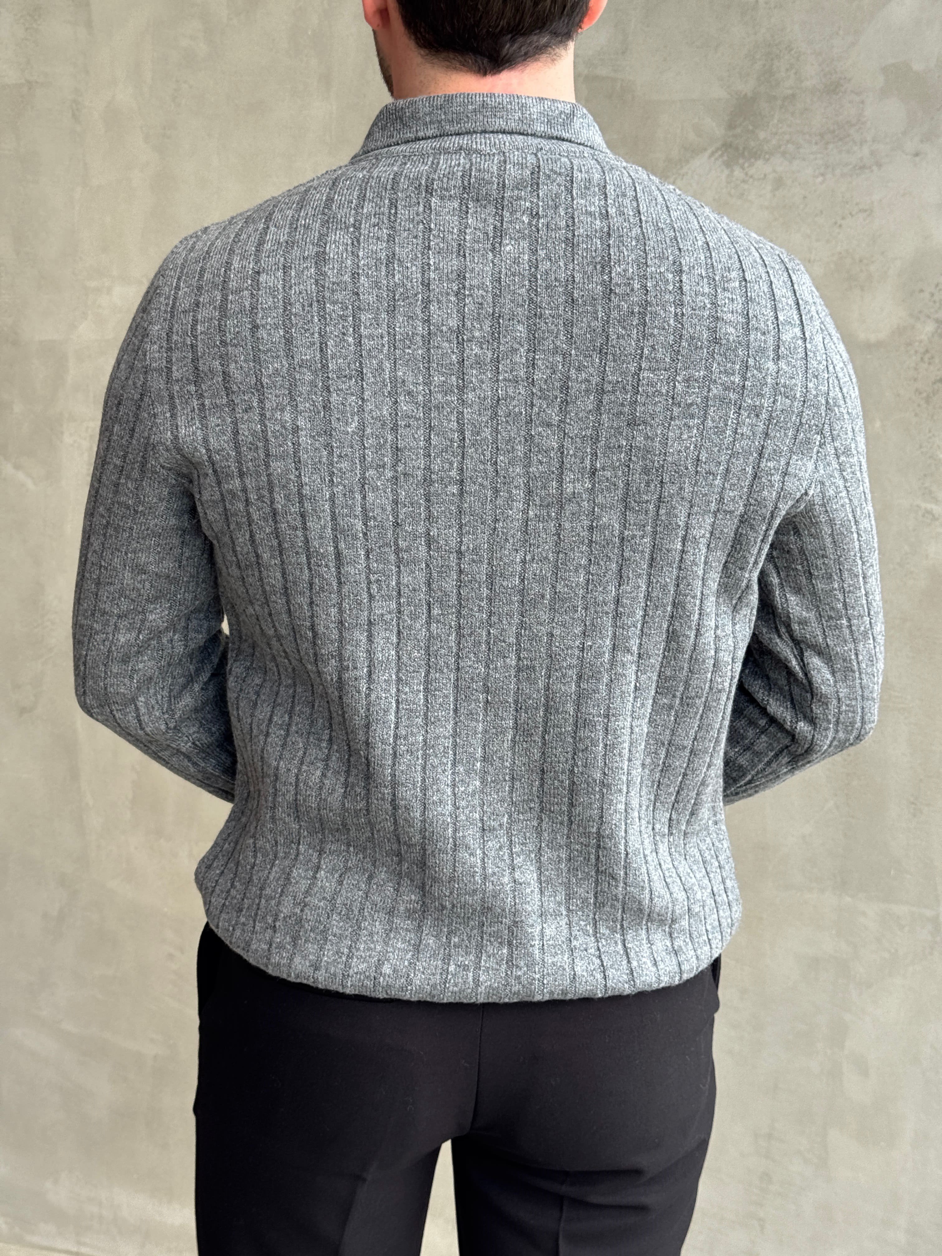 Erkek Yeni Sezon Regular Fit Düğme Detaylı Polo Yaka Triko Kazak-Antrasit(E1833)Ketench