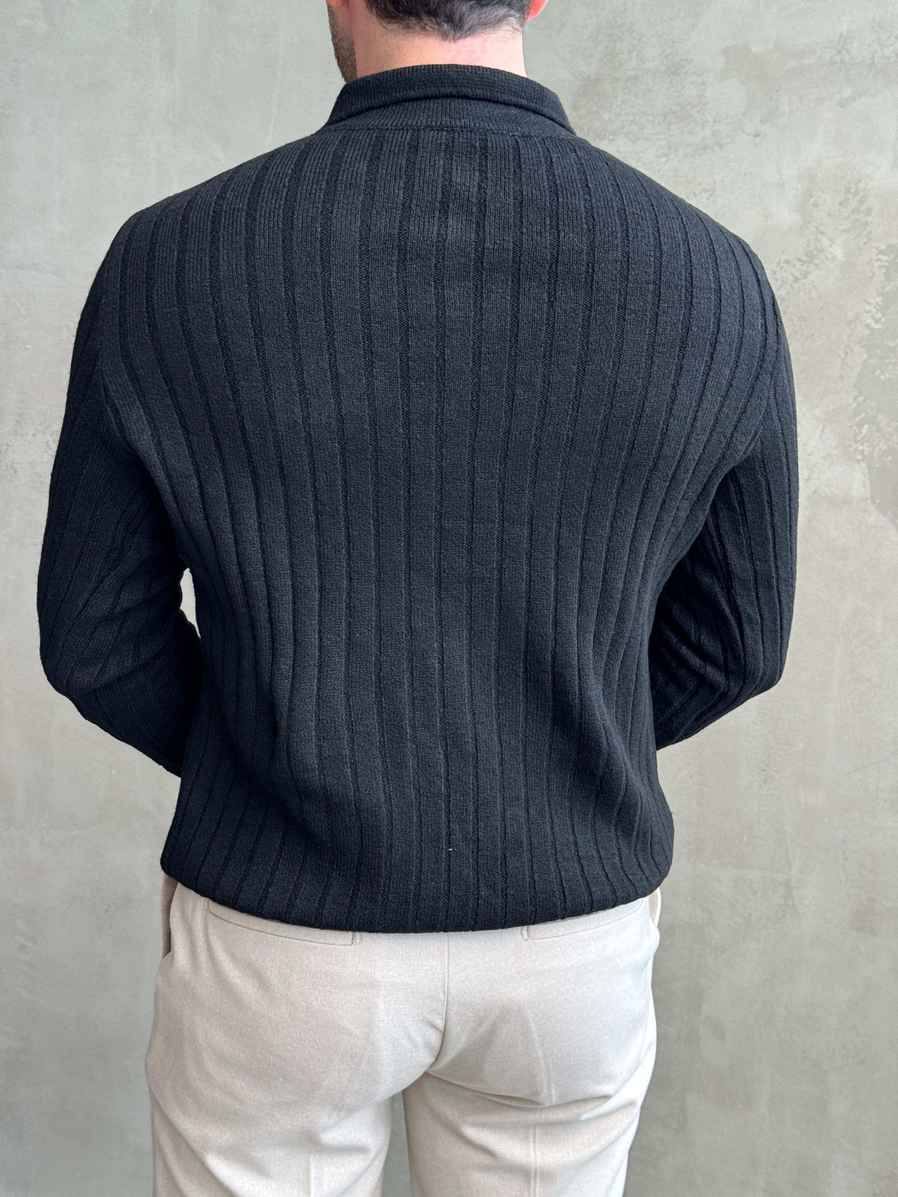 Erkek Yeni Sezon Regular Fit Düğme Detaylı Polo Yaka Triko Kazak-Siyah(E1833)Ketench