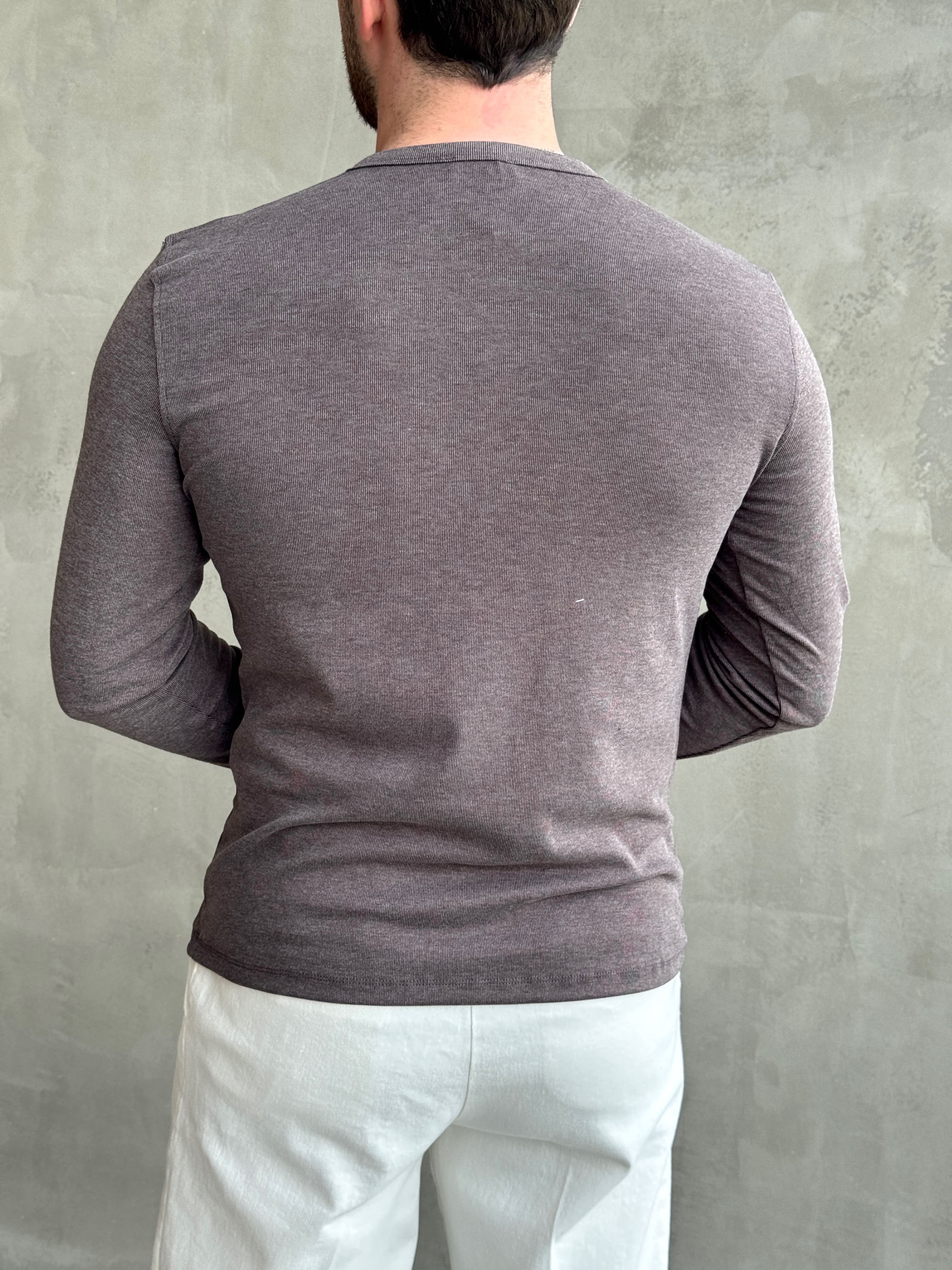 Erkek Yeni Sezon Regular Fit Düğme Yaka İnce Triko Basic Kazak-Kahverengi(E1845)Ketench
