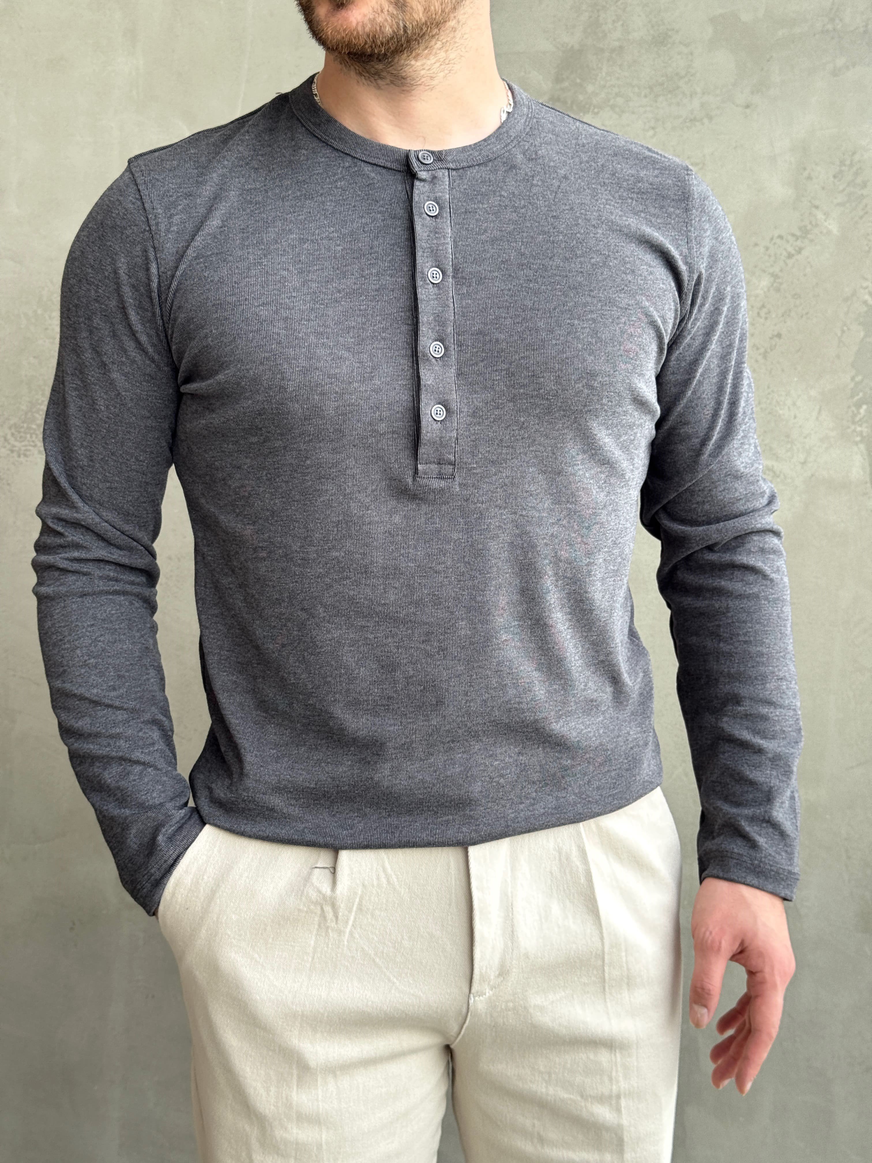 Erkek Yeni Sezon Regular Fit Düğme Yaka İnce Triko Basic Kazak-Antrasit(E1845)Ketench