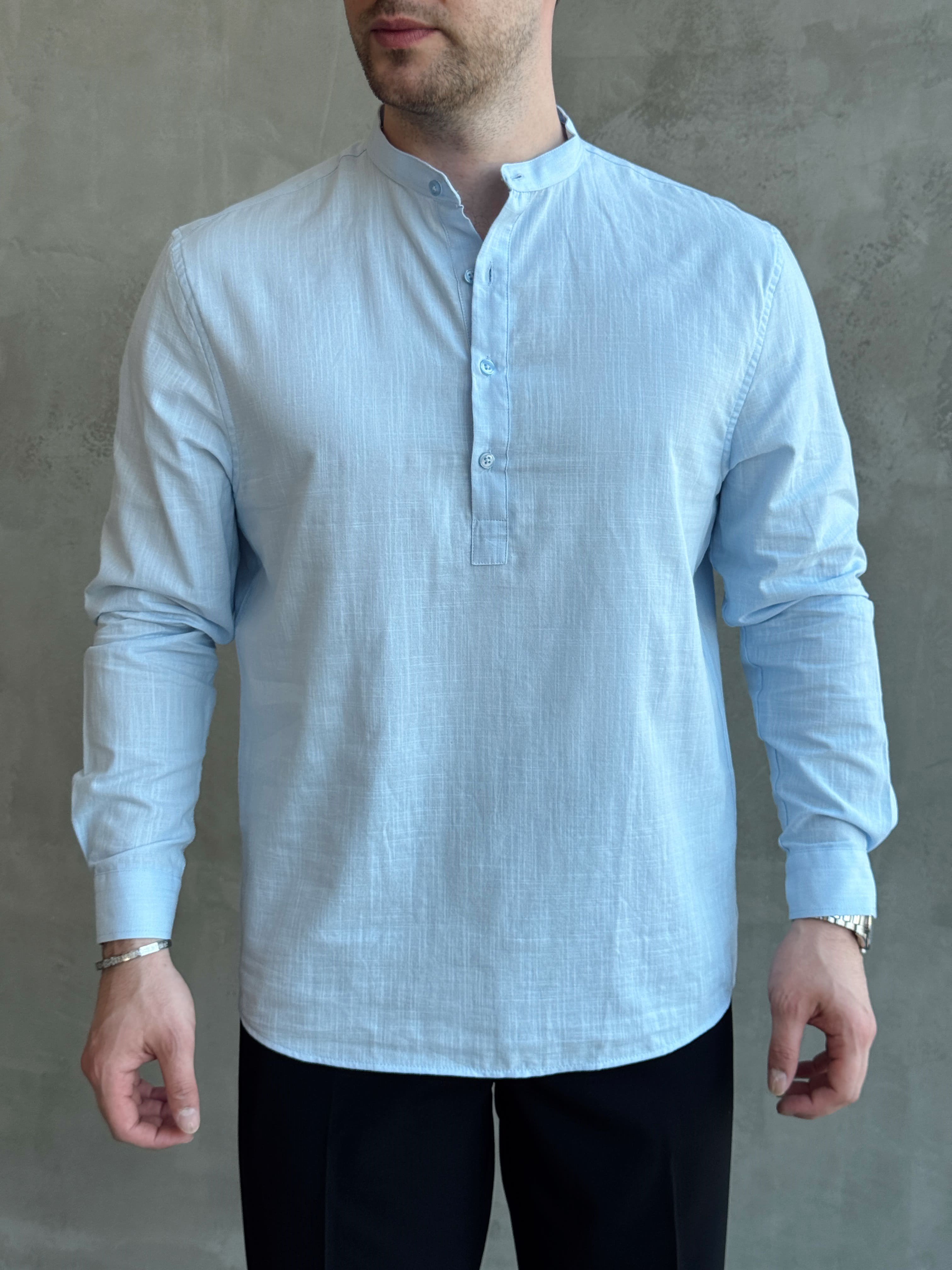 Erkek Yeni Sezon Regular Fit Hakim Yaka %100 Pamuk Klasik Gömlek-Bebe Mavi(E1757)Ketench