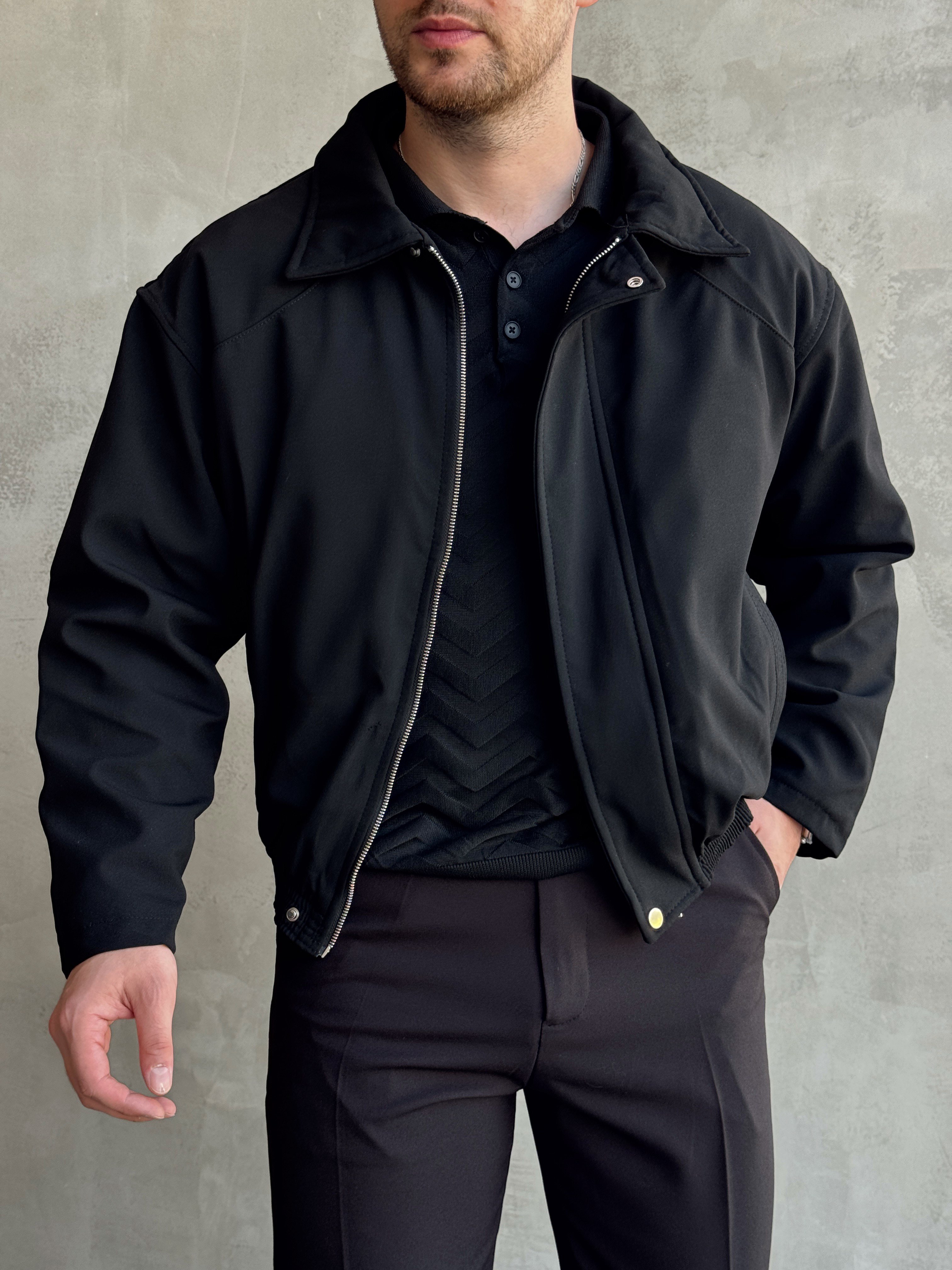 Erkek Yeni Sezon Regular Fit Kesim İçi Astarlı Beli Lastik Detay Gabardin Kumaş Ceket-Siyah(E1801)Ketench