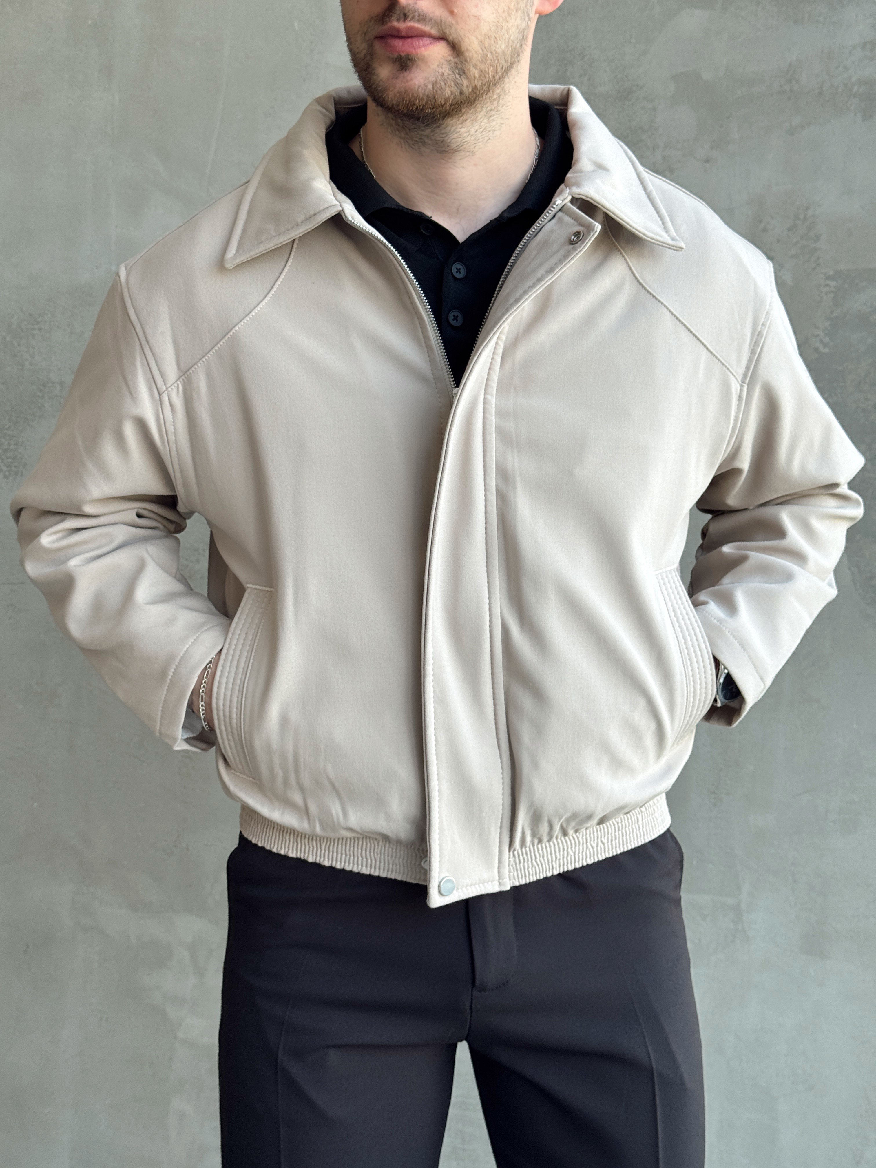 Erkek Yeni Sezon Regular Fit Kesim İçi Astarlı Beli Lastik Detay Gabardin Kumaş Ceket-Bej(E1801)Ketench