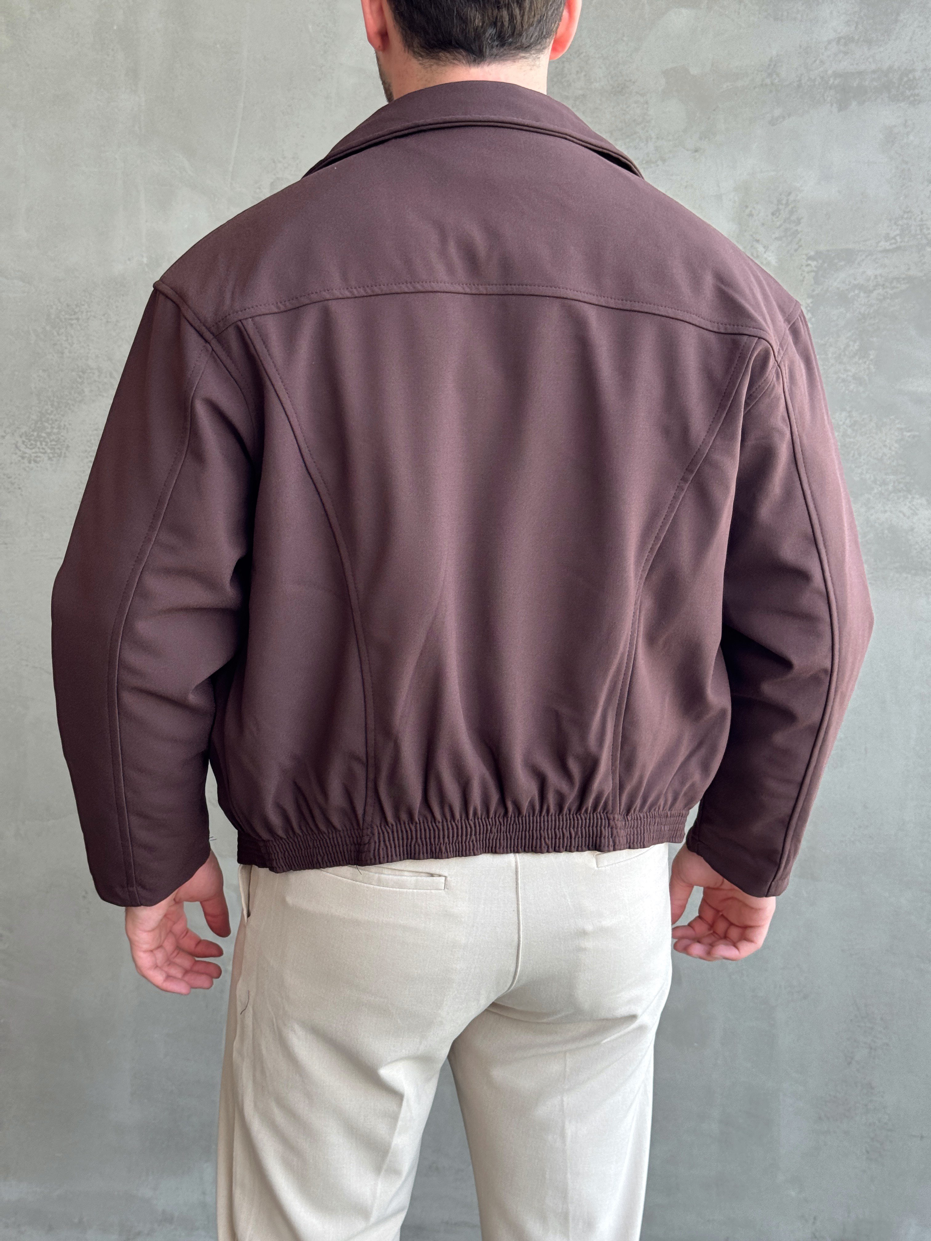 Erkek Yeni Sezon Regular Fit Kesim İçi Astarlı Beli Lastik Detay Gabardin Kumaş Ceket-Kahverengi(E1801)Ketench