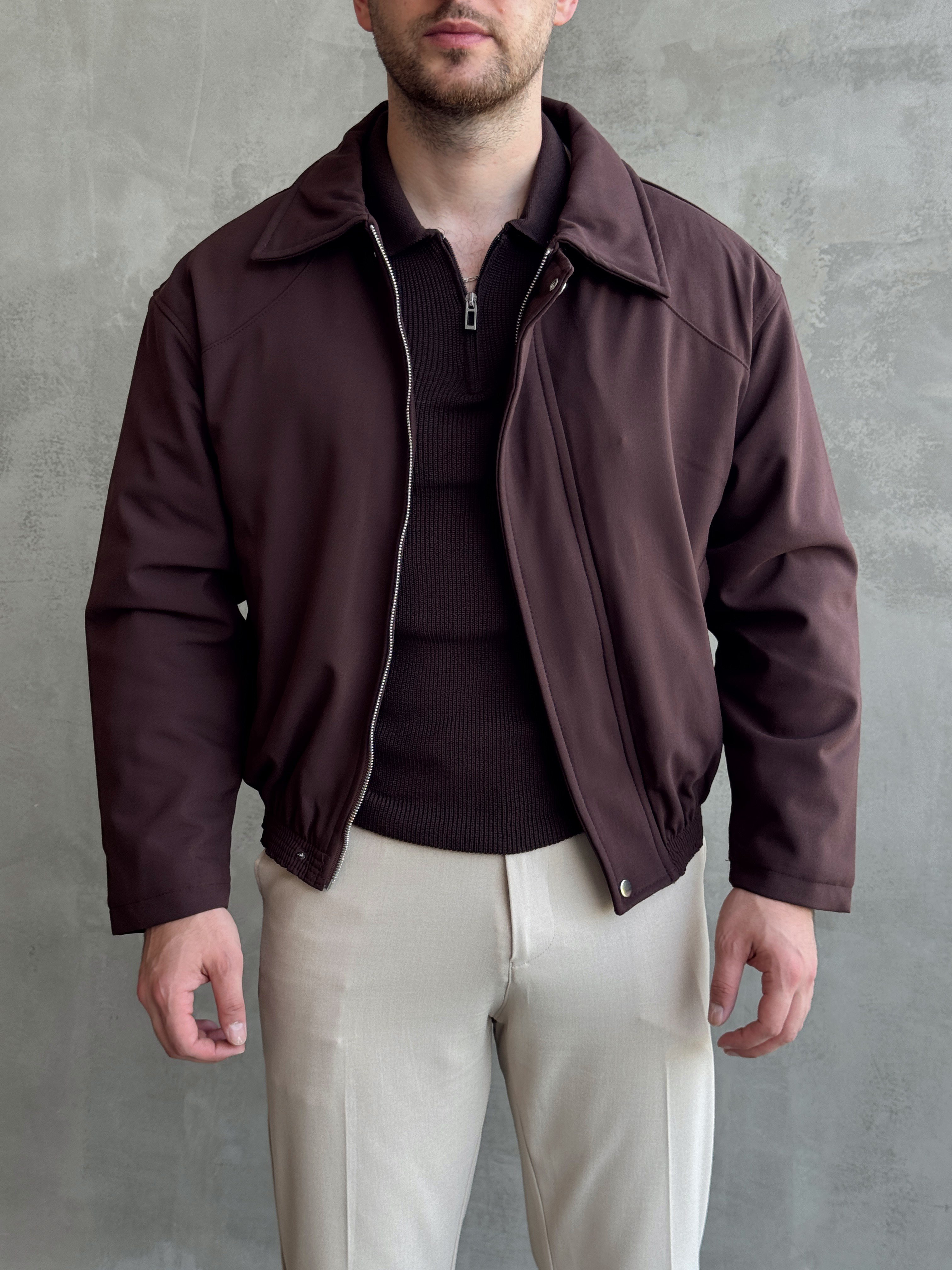 Erkek Yeni Sezon Regular Fit Kesim İçi Astarlı Beli Lastik Detay Gabardin Kumaş Ceket-Kahverengi(E1801)Ketench