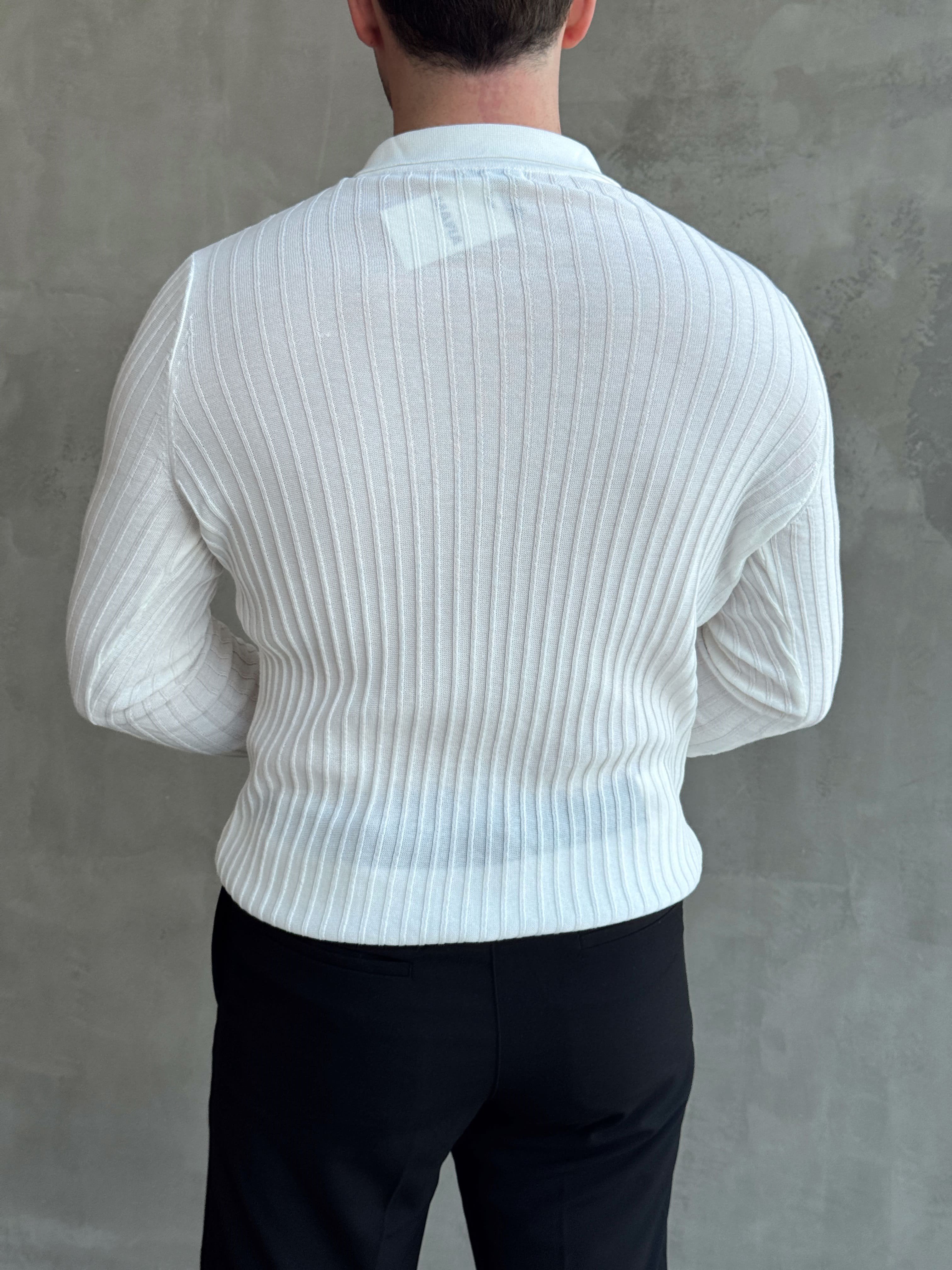 Erkek Yeni Sezon Regular Fit Polo Yaka Düğmeli Triko Kazak-Beyaz(E1792)Ketench
