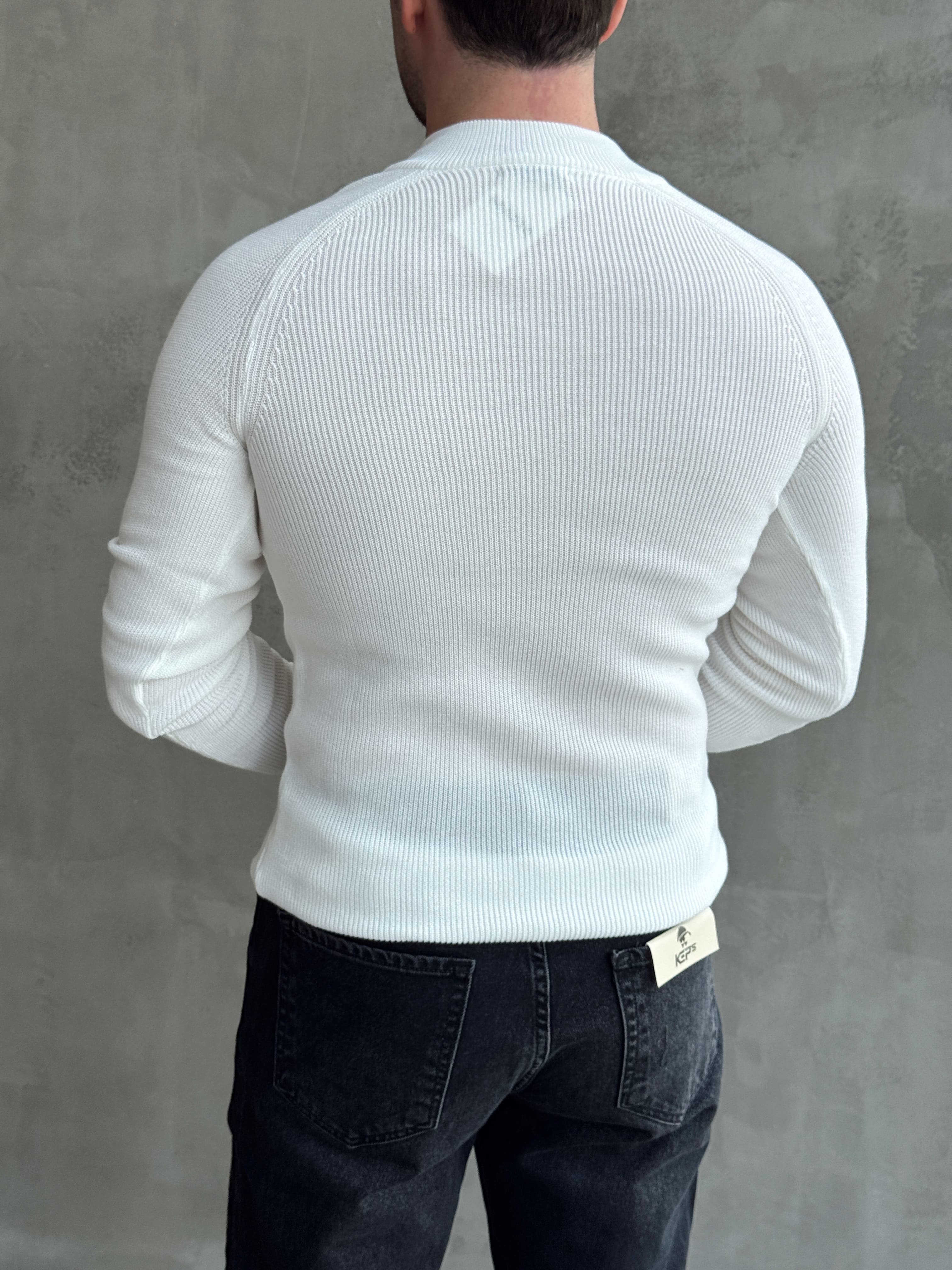 Erkek Yeni Sezon Regular Fit Yaka Düğmeli İnce Triko Kazak-Beyaz(E1788)Ketench