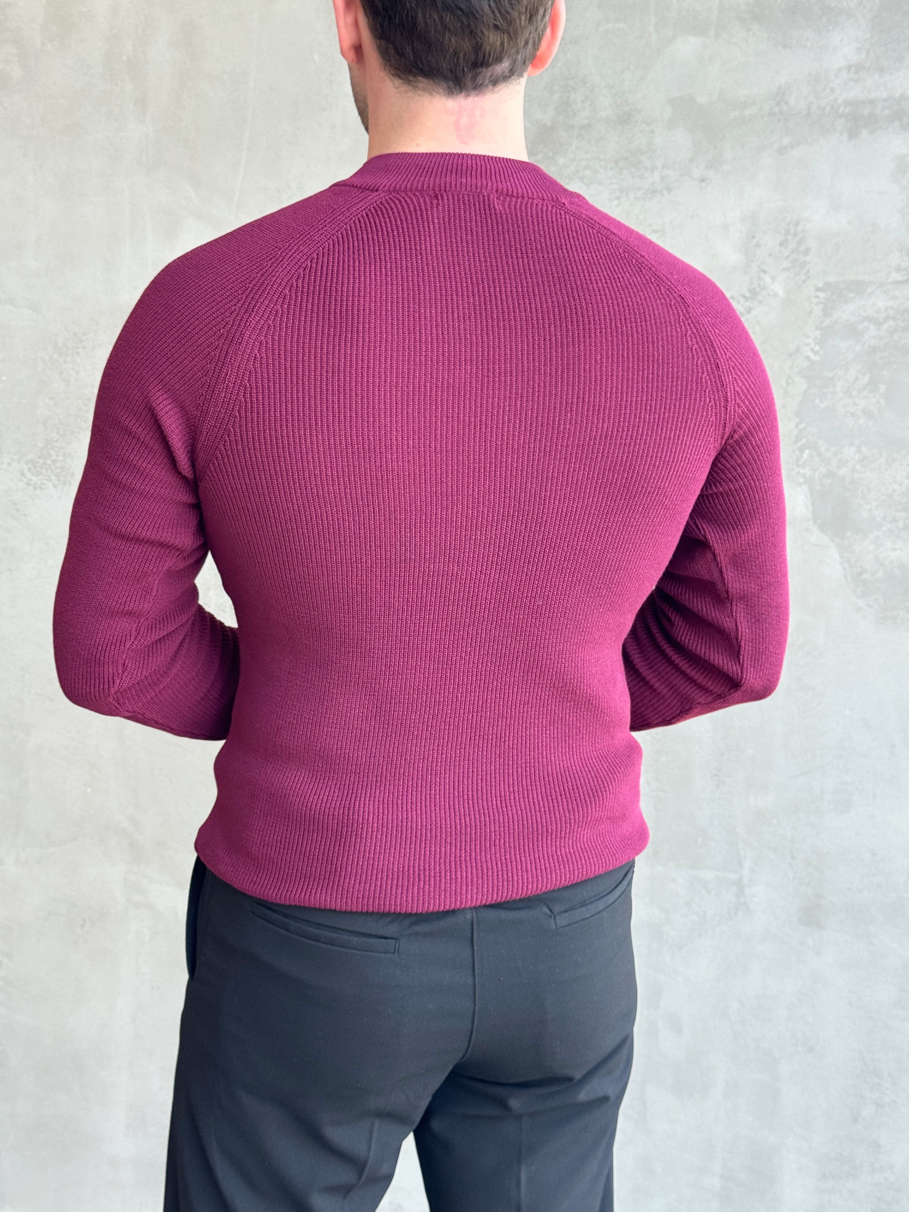 Erkek Yeni Sezon Regular Fit Yaka Düğmeli İnce Triko Kazak-Bordo(E1788)Ketench