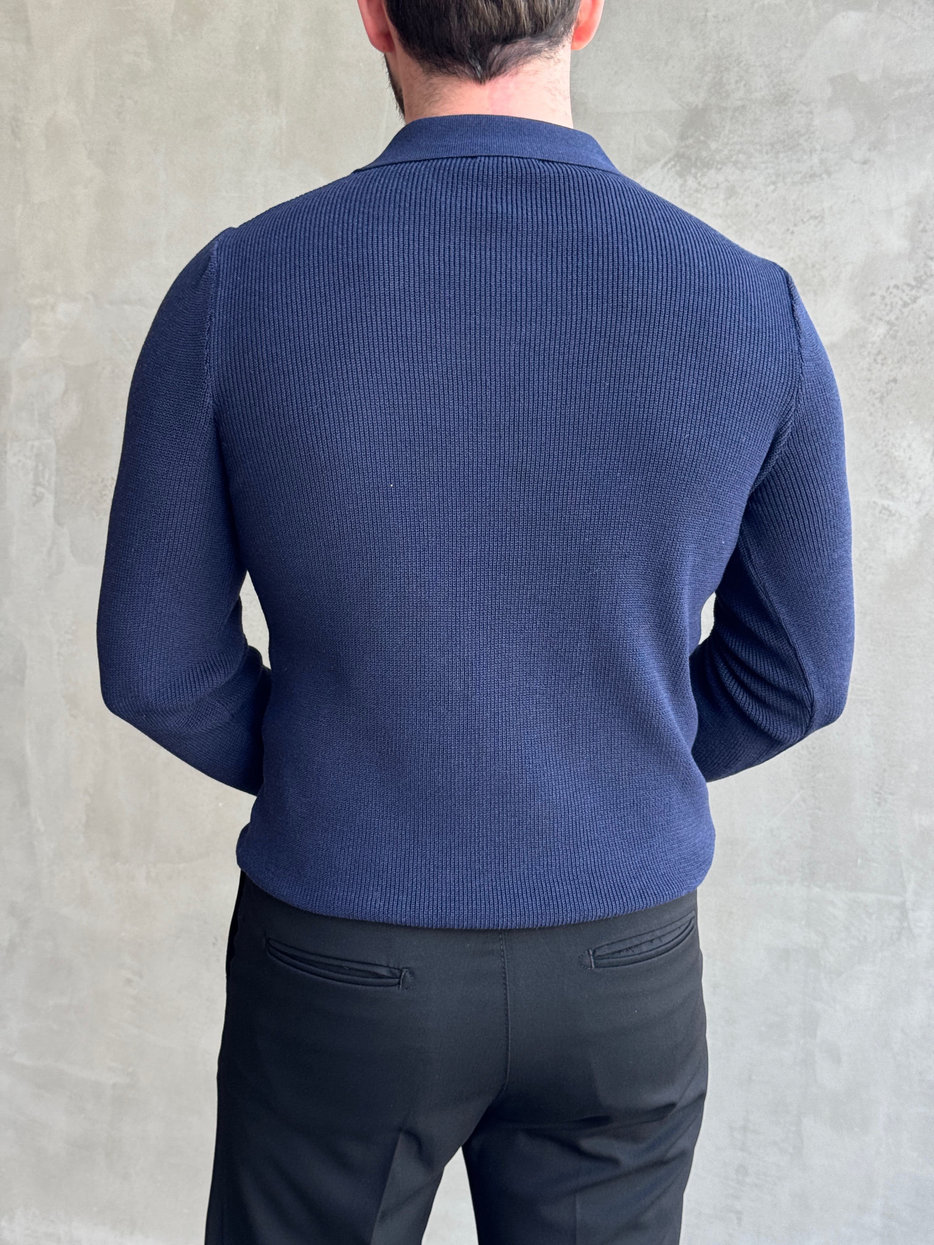 Erkek Yeni Sezon Regular Fit Yaka Fermuar Detaylı Triko Kazak-Lacivert(E1790)Ketench