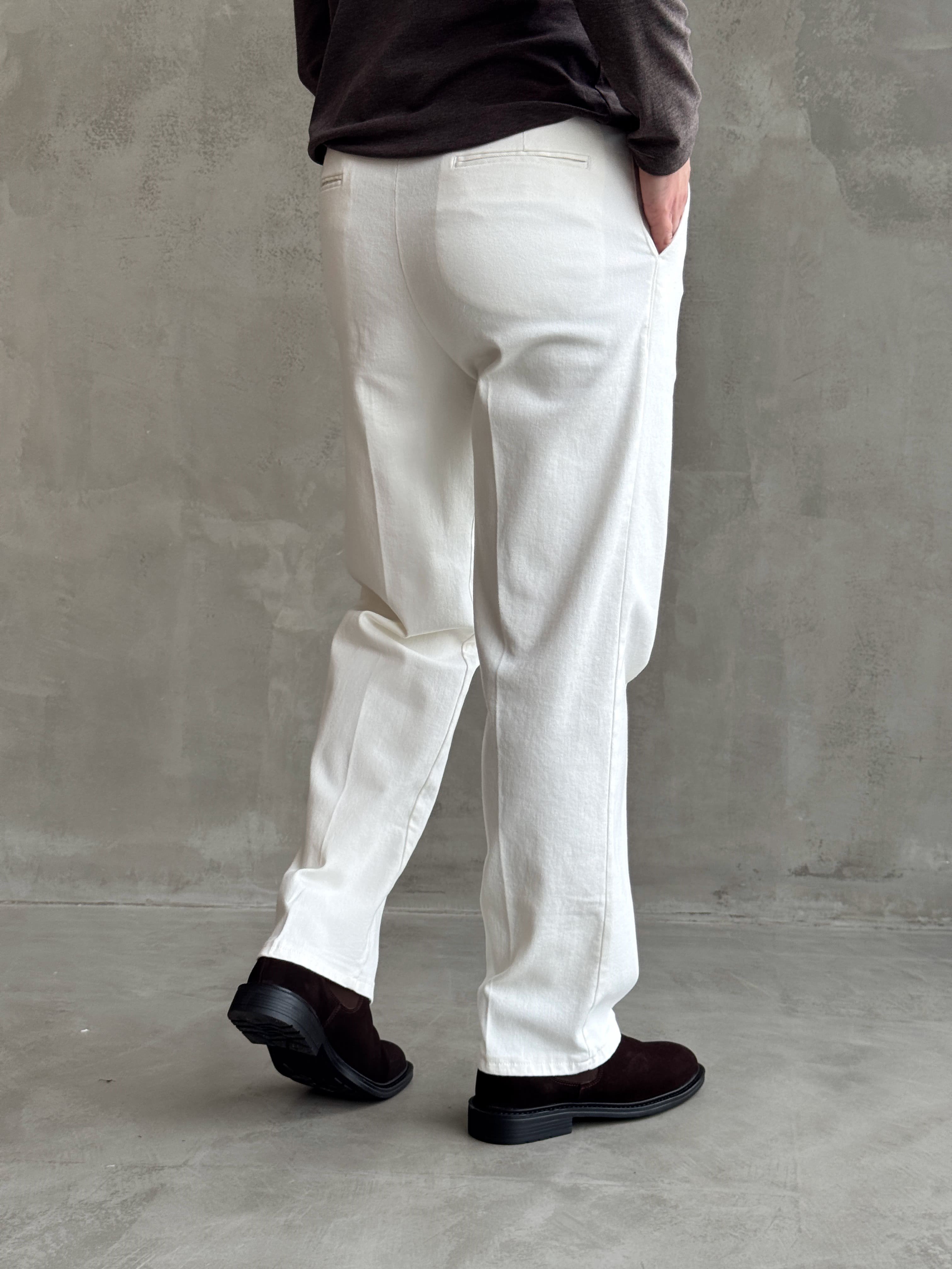 Erkek Yeni Sezon Regular Kalıp Gabardin Kumaş Kışlık Pantolon-Beyaz(E1848)Ketench